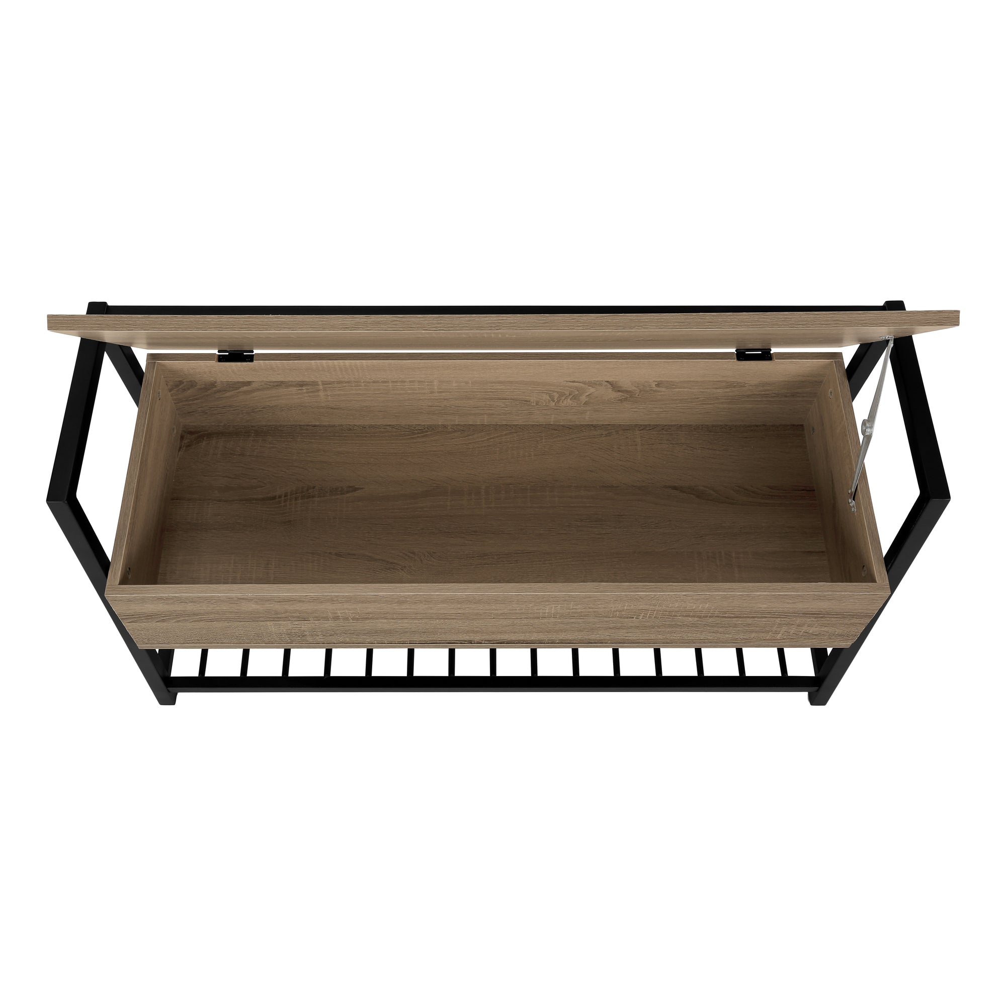 BANC - 42"L / RANGEMENT TAUPE FONCÉ / METAL NOIR ( Meuble Mtl ) 