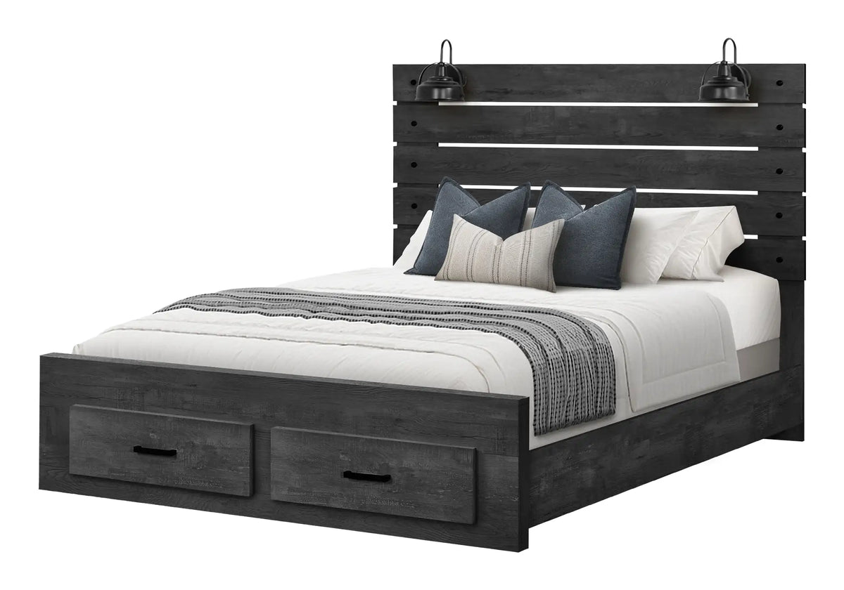 Lit Queen – Gris graphite, 2 lumières et rangement