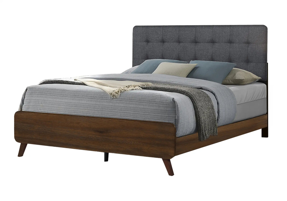Lit Queen Monarch Specialties – Tissu gris et fini noyer