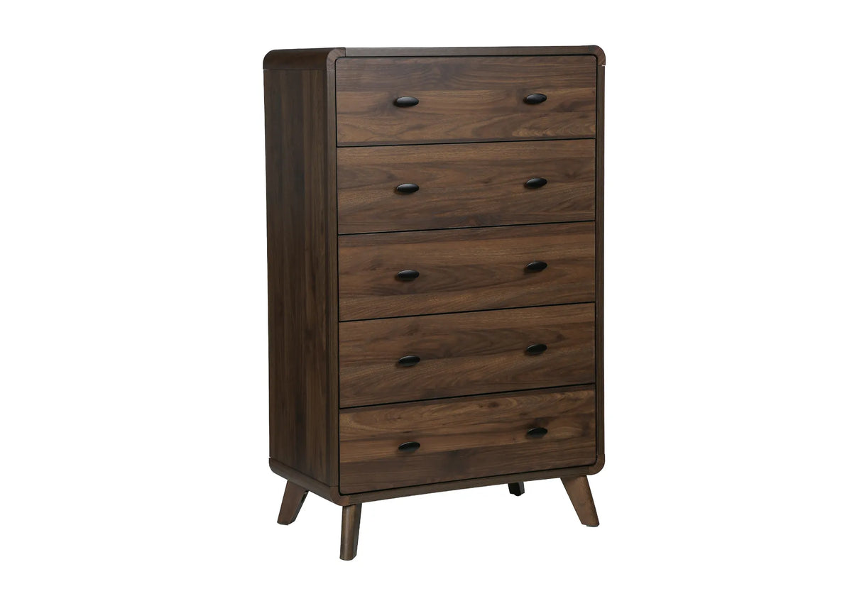 Commode 5 tiroirs Monarch Specialties – Noyer, style mi-siècle