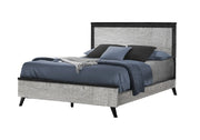 Lit Queen gris effet bois récupéré avec cadre noir – Style moderne