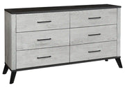 Commode 6 tiroirs gris effet bois récupéré avec dessus noir