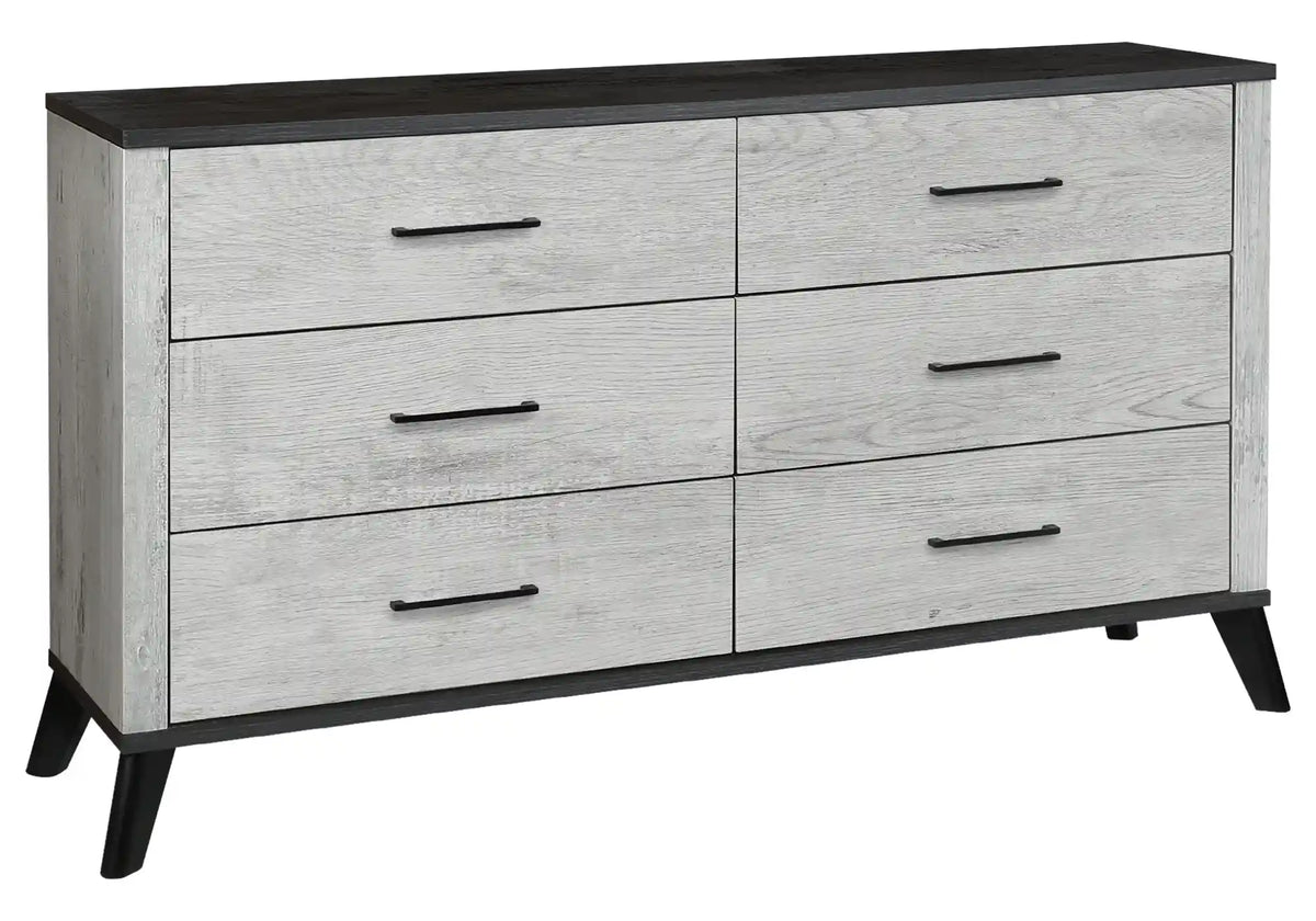 Commode 6 tiroirs gris effet bois récupéré avec dessus noir