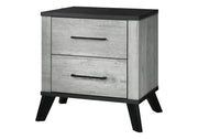 Table de chevet 2 tiroirs gris effet bois récupéré avec dessus noir