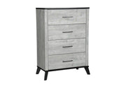 Commode 4 tiroirs gris effet bois récupéré avec dessus noir