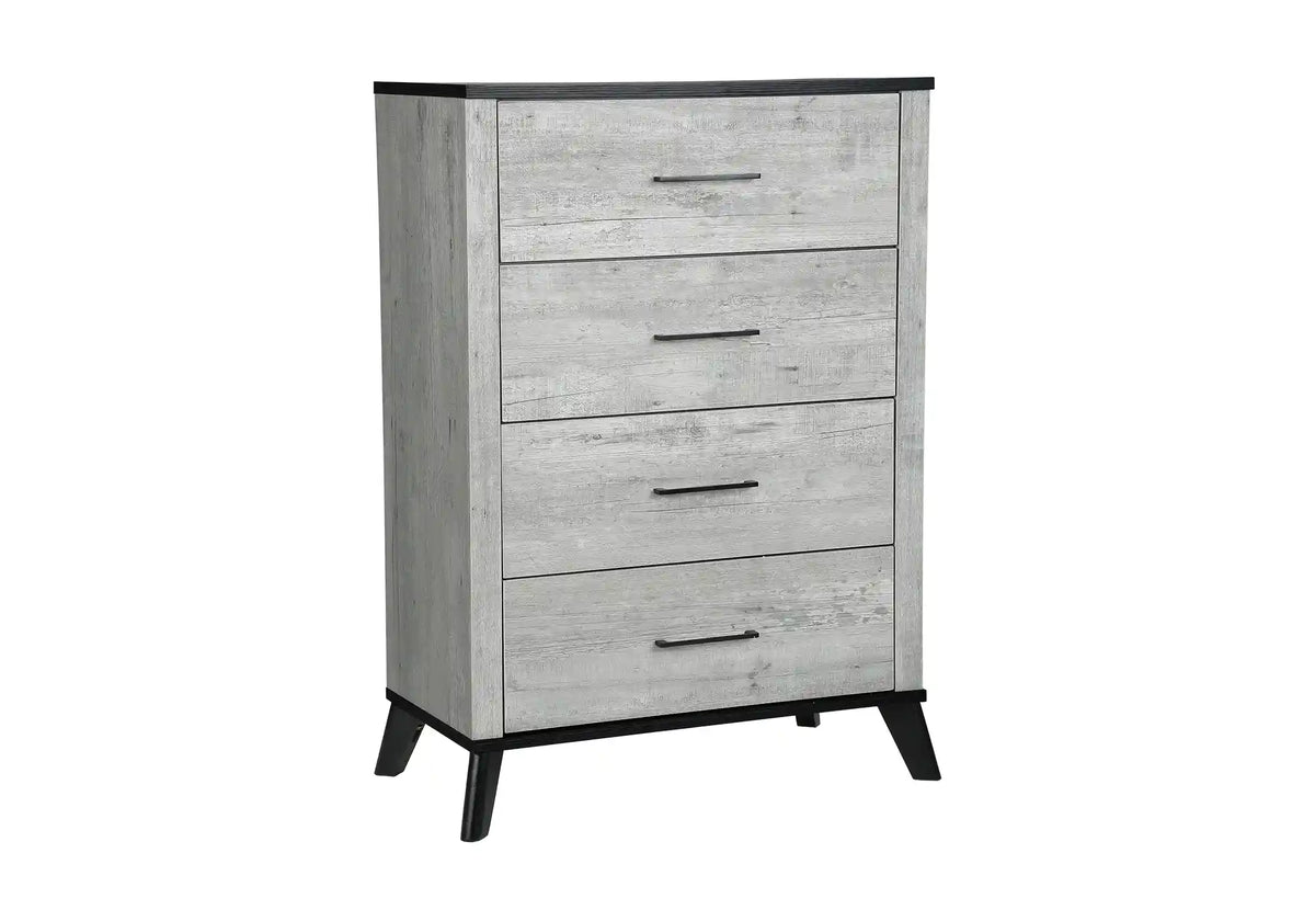 Commode 4 tiroirs gris effet bois récupéré avec dessus noir