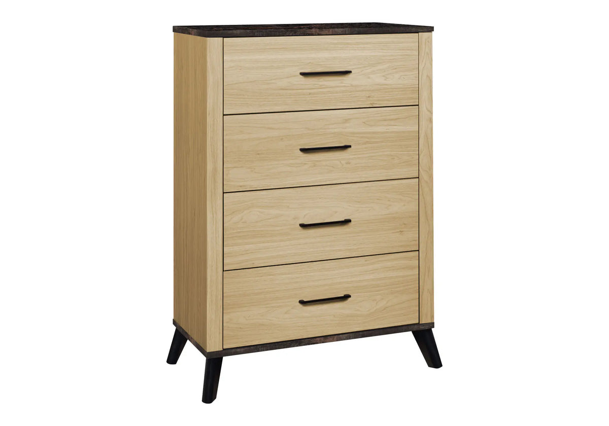 Commode 4 tiroirs en chêne clair avec dessus noir