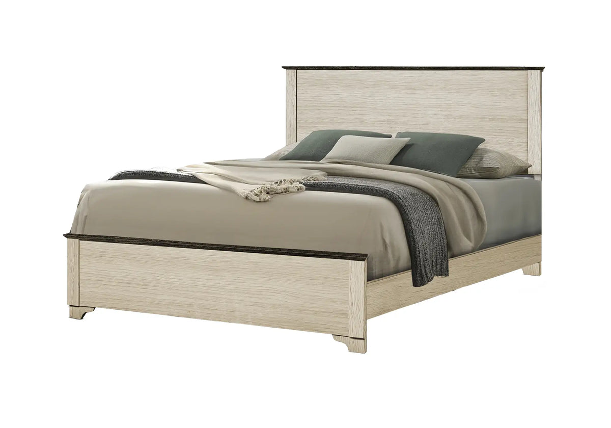 Lit Queen en chêne blanchi avec dessus en chêne – Style transitionnel