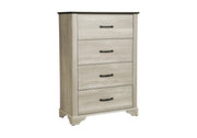 Commode 4 tiroirs en chêne blanchi avec dessus chêne brun