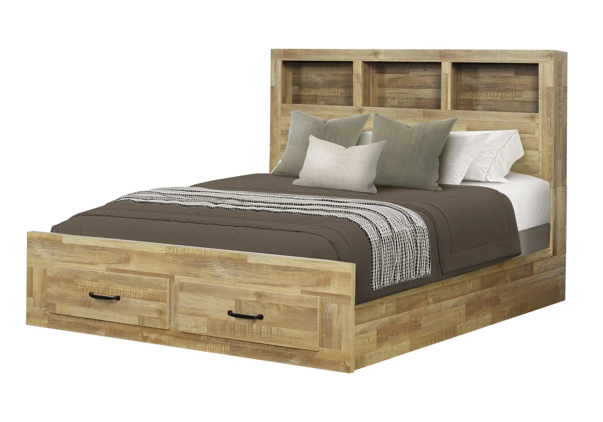 Monarch Specialties Lit Queen avec rangement – Fini chêne moyen