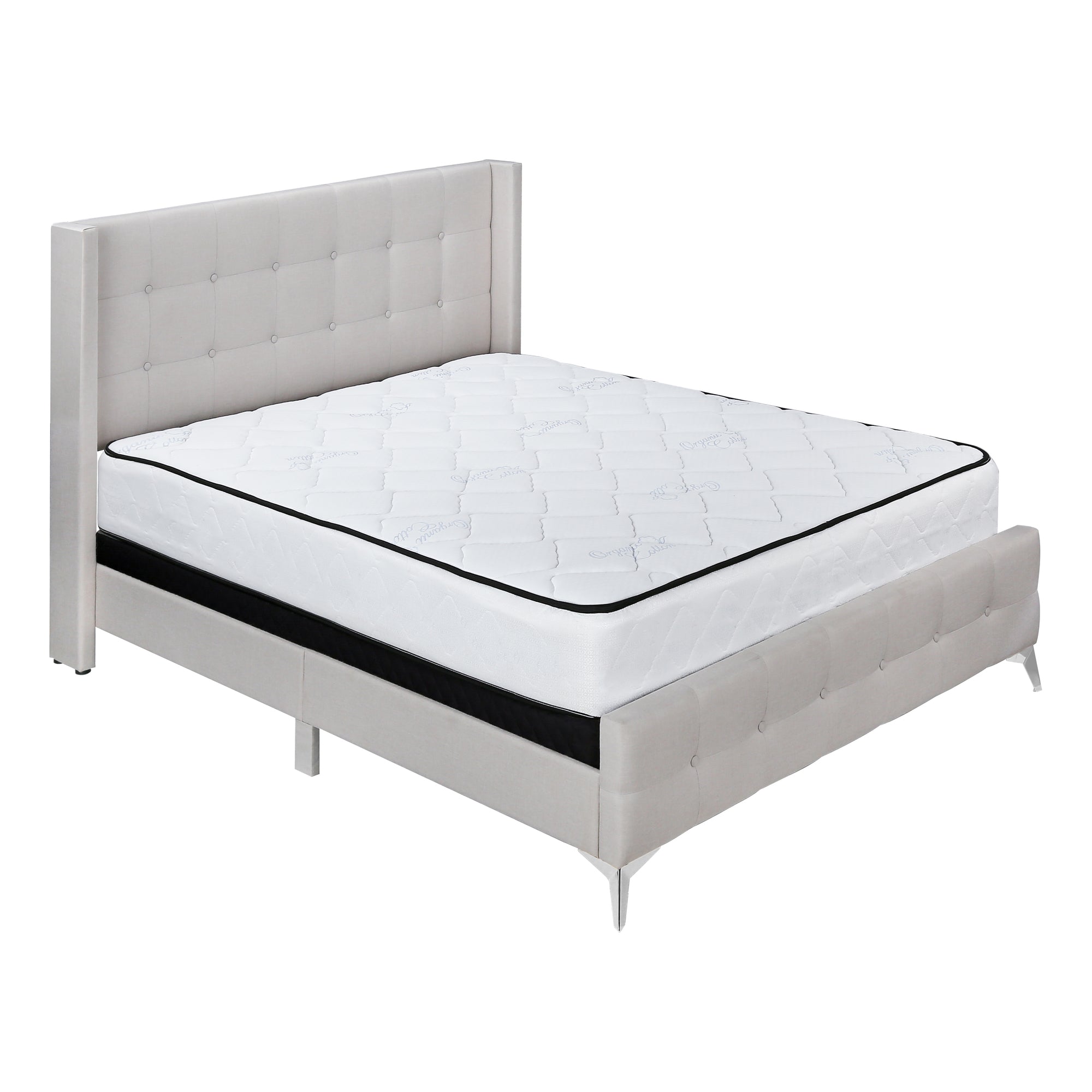 LIT - TAILLE QUEEN / LIN BEIGE AVEC PIEDS EN MÉTAL CHROMÉ ( Meuble Mtl ) 