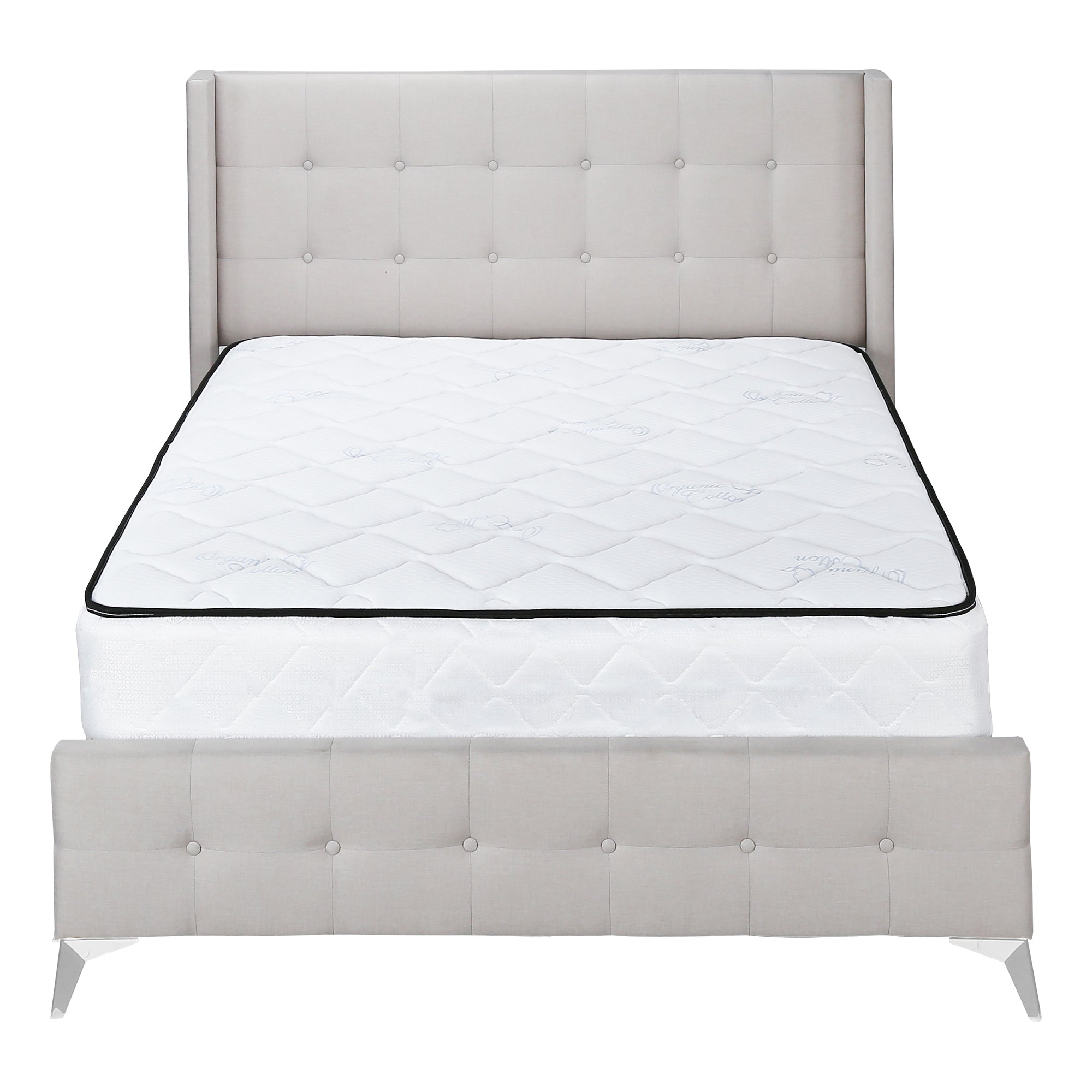 LIT - TAILLE QUEEN / LIN BEIGE AVEC PIEDS EN MÉTAL CHROMÉ ( Meuble Mtl ) 