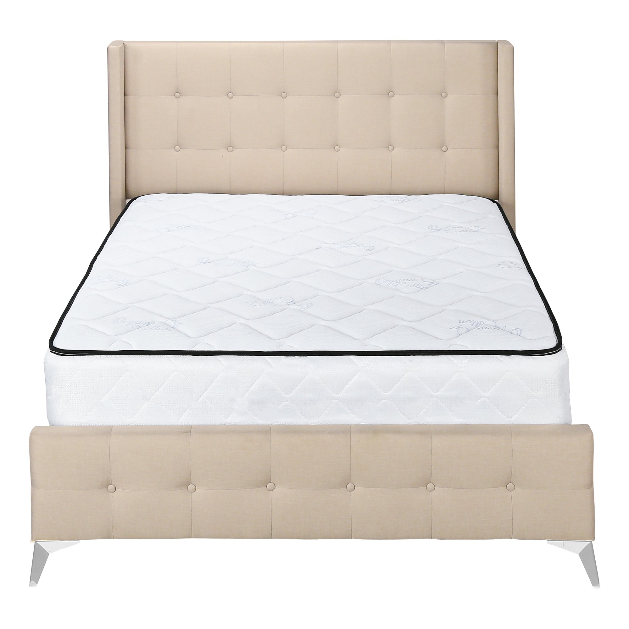 LIT - QUEEN SIZE / LIN BEIGE AVEC PIEDS EN MÉTAL CHROME