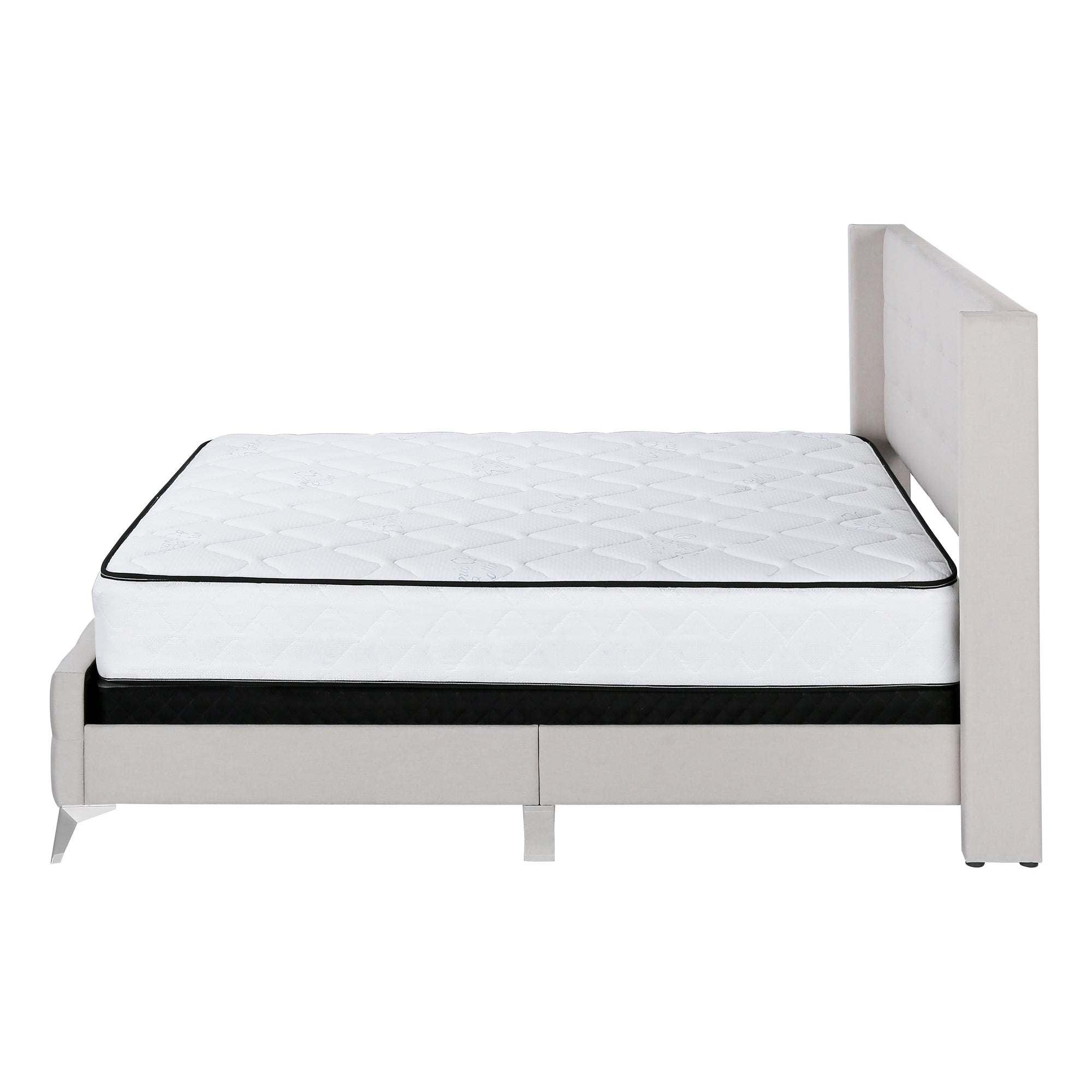 LIT - TAILLE QUEEN / LIN BEIGE AVEC PIEDS EN MÉTAL CHROMÉ ( Meuble Mtl ) 