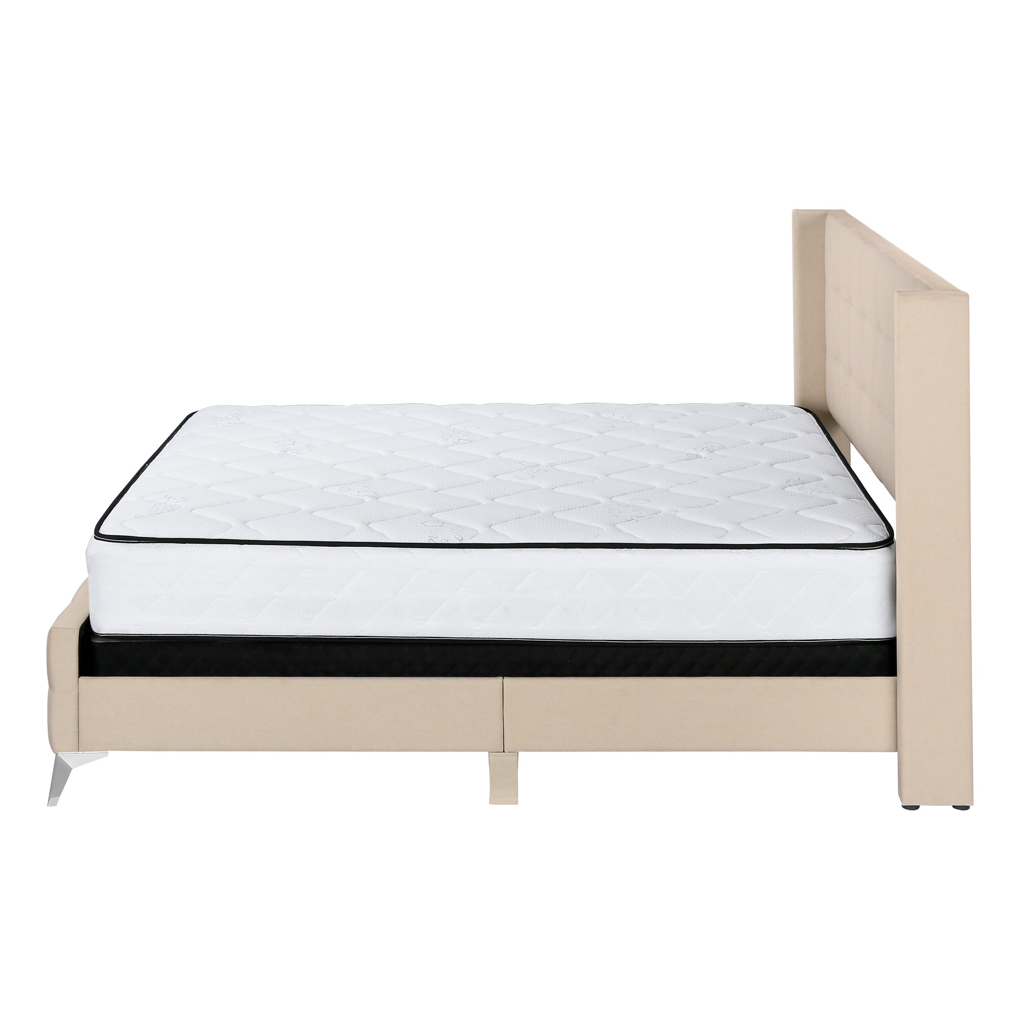LIT - QUEEN SIZE / LIN BEIGE AVEC PIEDS EN MÉTAL CHROME