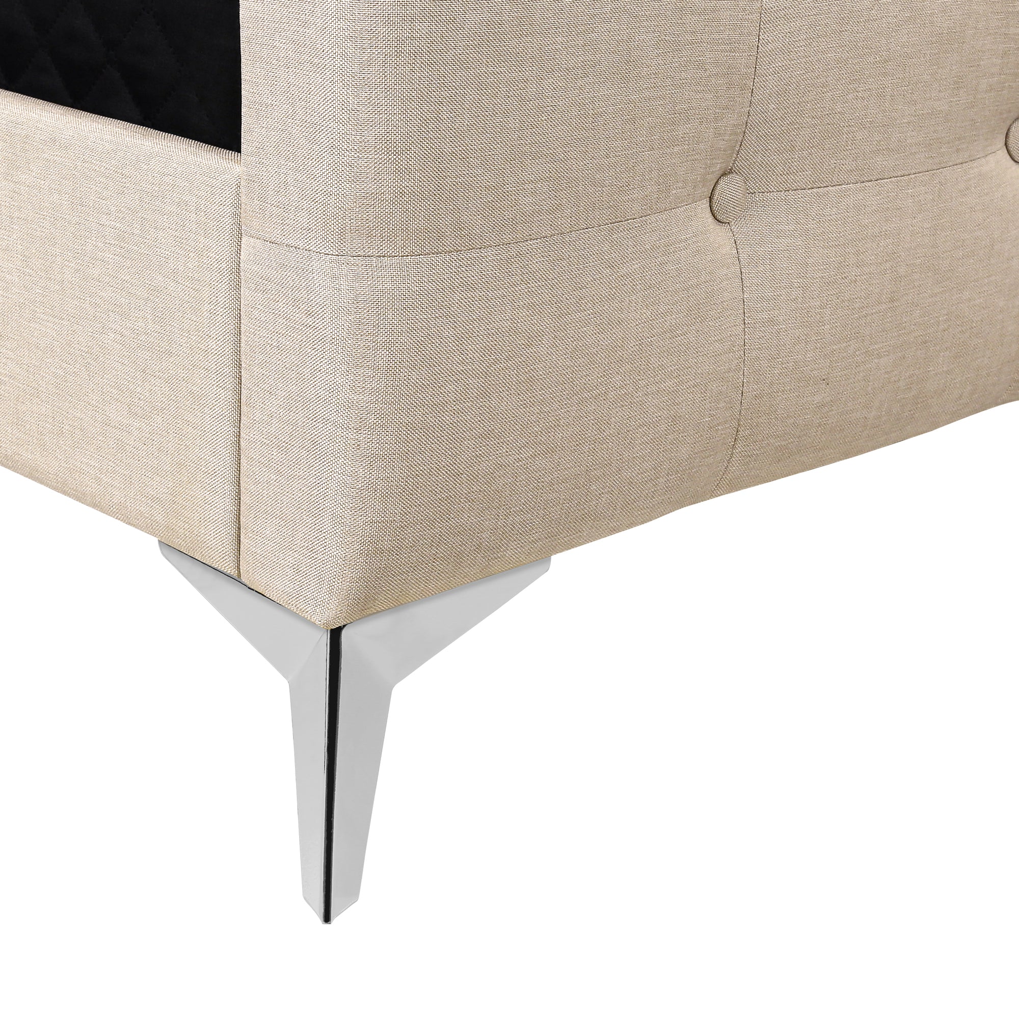 LIT - QUEEN SIZE / LIN BEIGE AVEC PIEDS EN MÉTAL CHROME