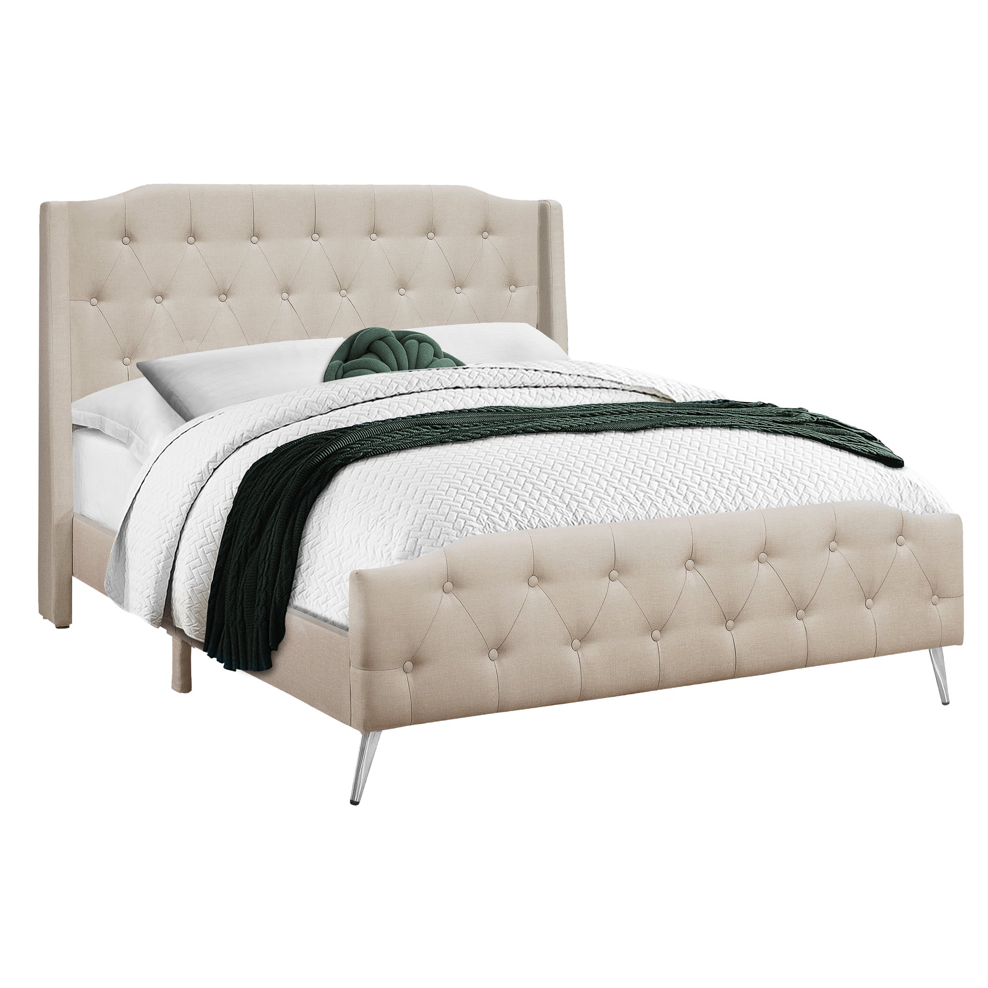 LIT - QUEEN SIZE / LIN BEIGE AVEC PIEDS EN MÉTAL CHROME