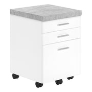 CLASSEUR - 3 TIROIRS / BLANC / ASPECT CIMENT SUR ROULETTE ( Meuble Mtl ) 