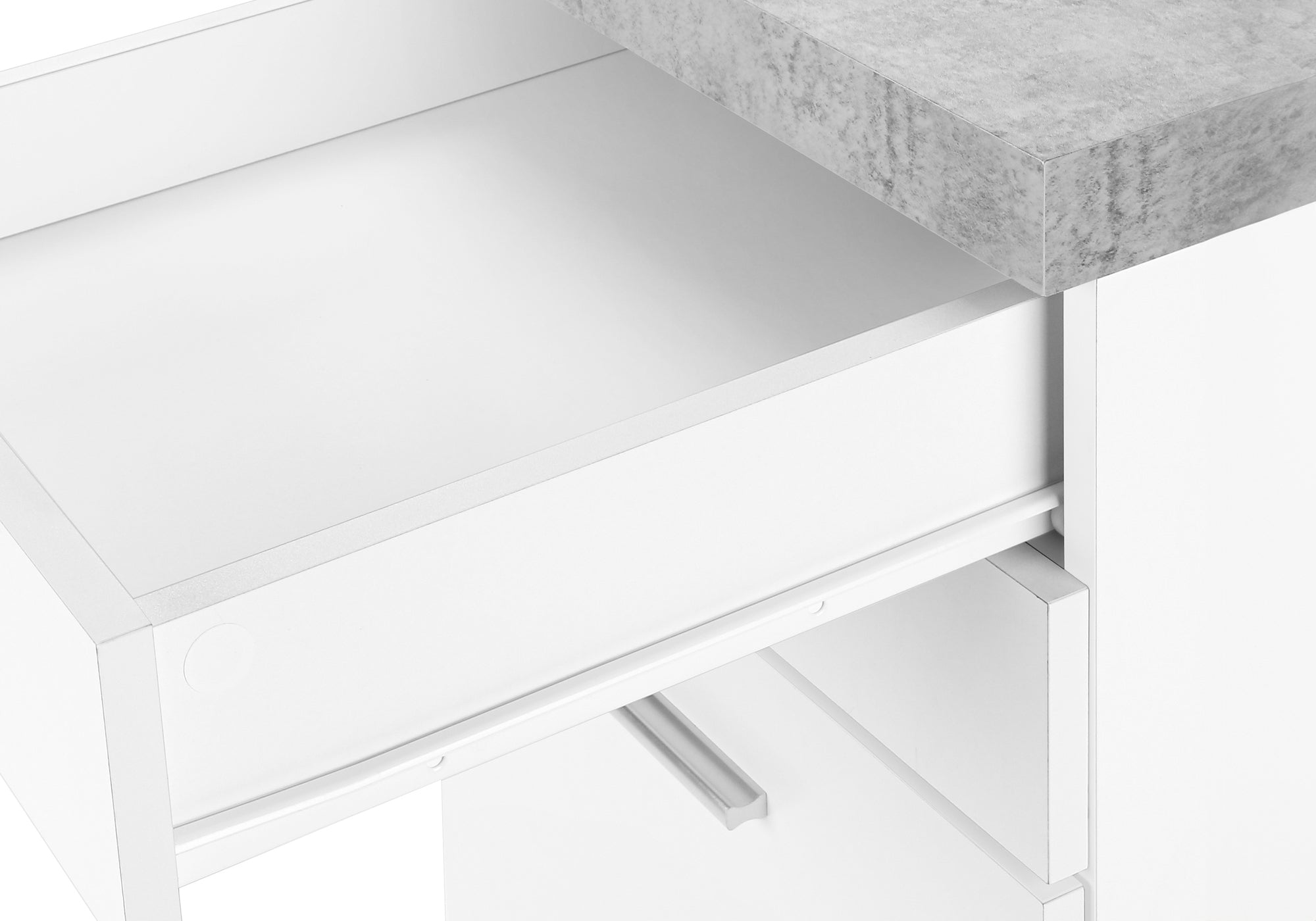 CLASSEUR - 3 TIROIRS / BLANC / ASPECT CIMENT SUR ROULETTE ( Meuble Mtl ) 