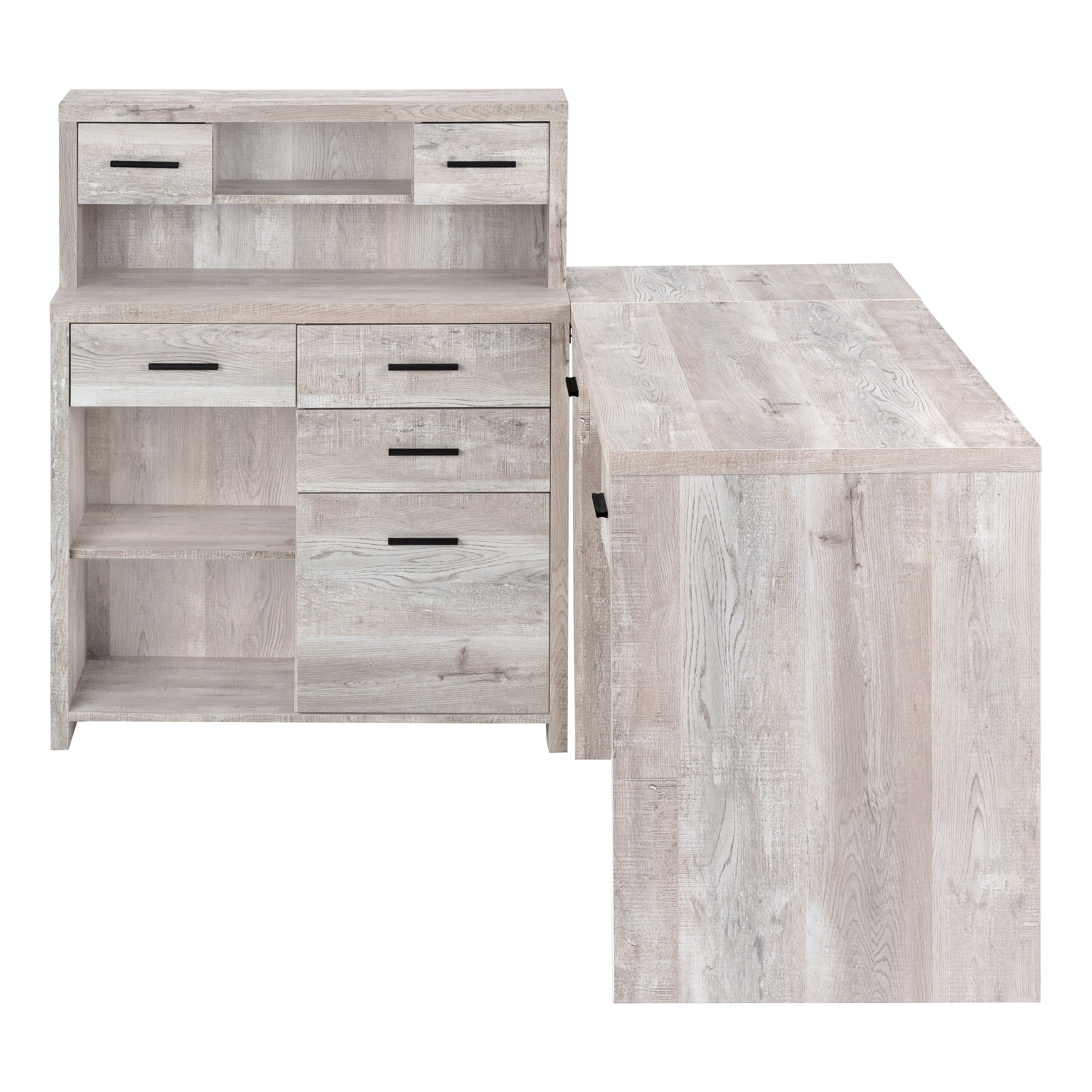 BUREAU D'ORDINATEUR - BOIS DE RÉCUPÉRATION TAUPE COIN G/D FAÇADE ( Meuble Mtl ) 
