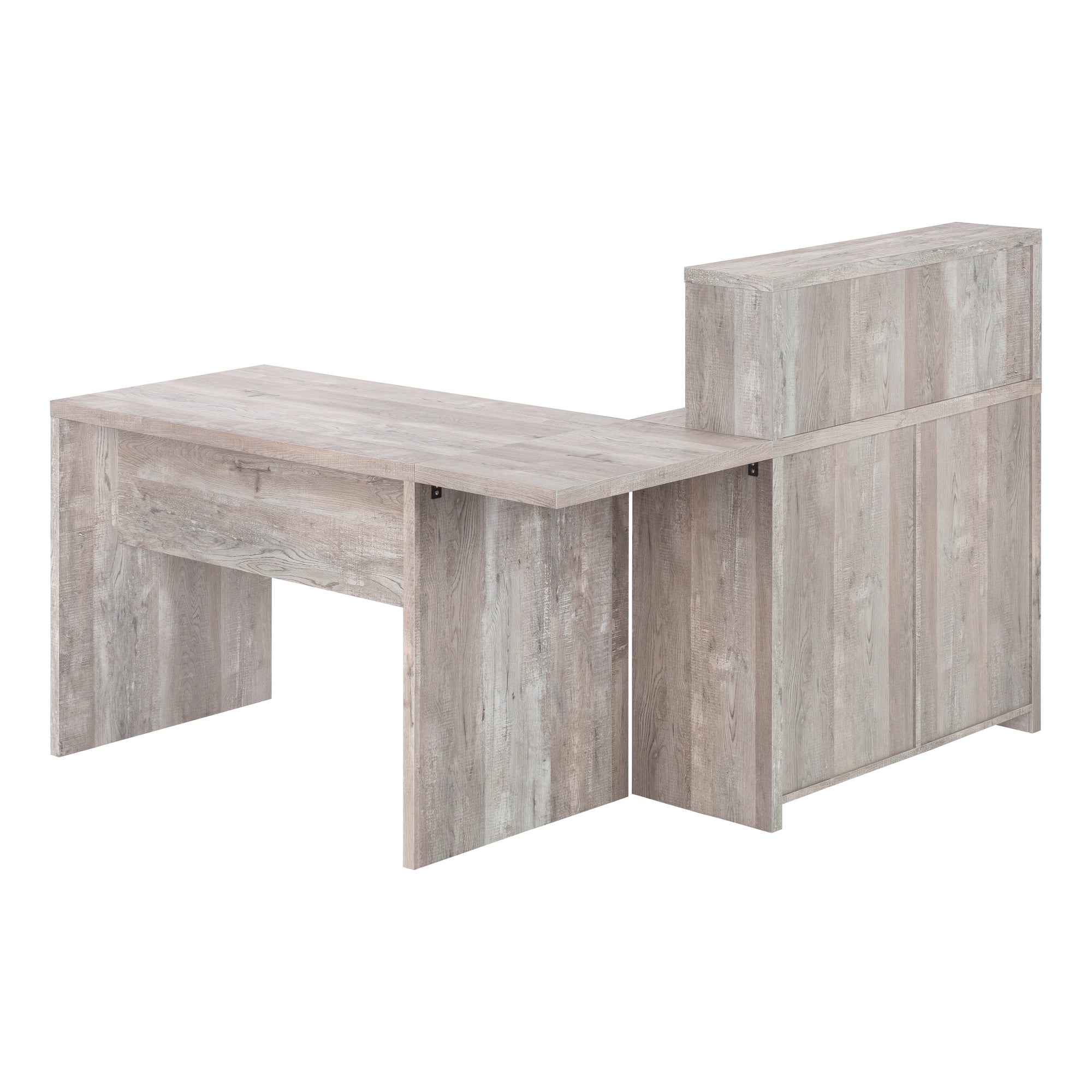 BUREAU D'ORDINATEUR - BOIS DE RÉCUPÉRATION TAUPE COIN G/D FAÇADE ( Meuble Mtl ) 
