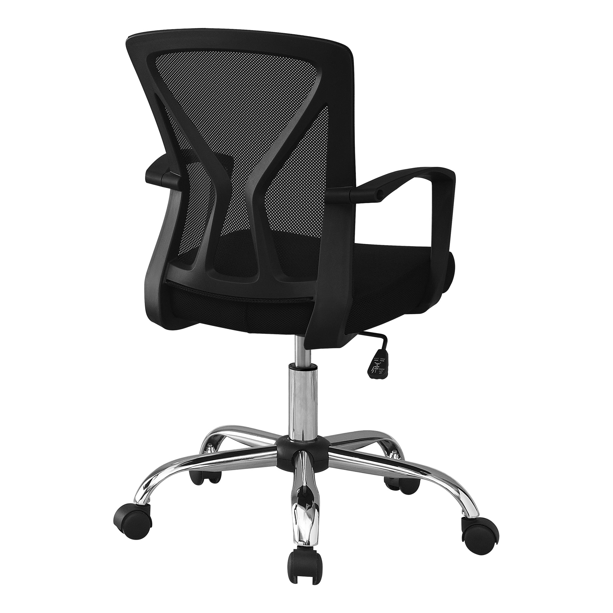 CHAISE DE BUREAU - NOIR / PIETEMENT CHROME SUR ROULETTES ( Meuble Mtl ) 