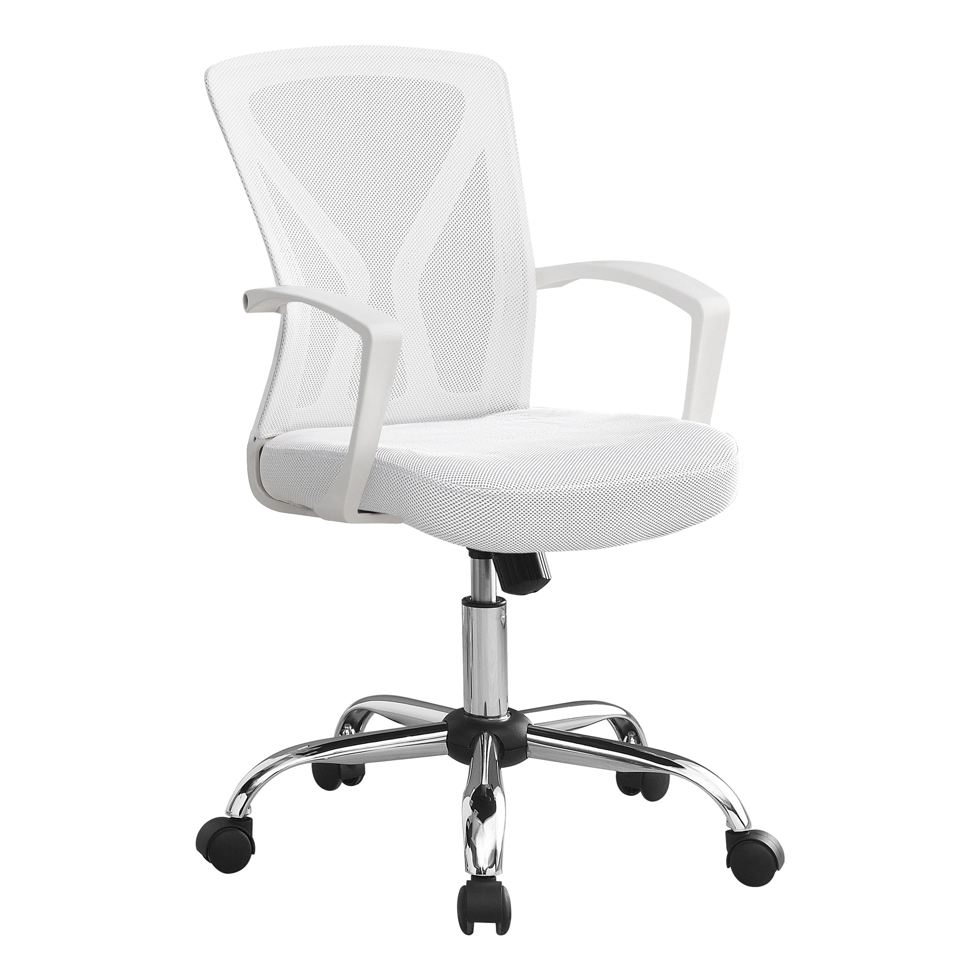 CHAISE DE BUREAU - BLANCHE / PIETEMENT CHROME SUR ROULETTES ( Meuble Mtl ) 