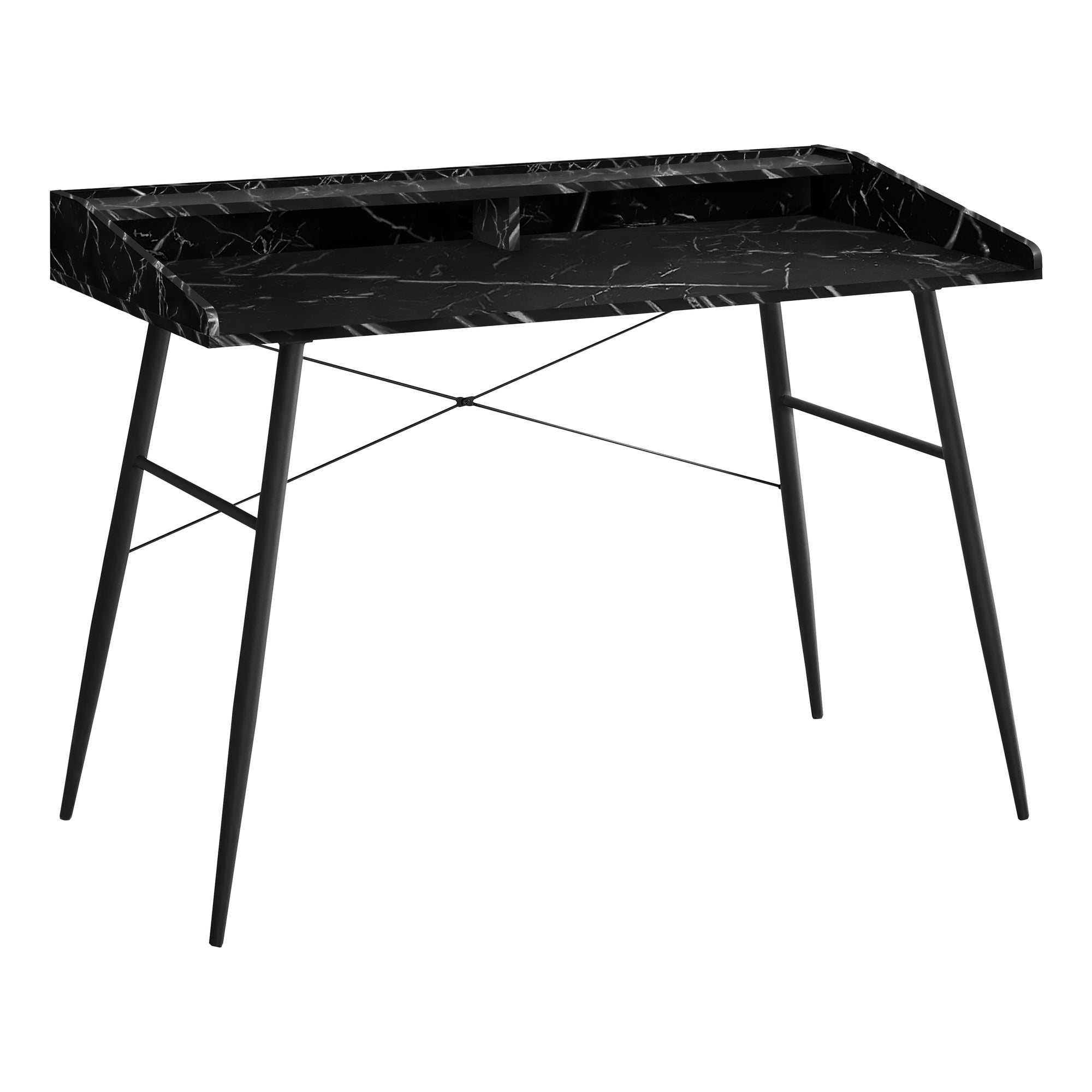 BUREAU D'ORDINATEUR - 48"L / ASPECT MARBRE NOIR / MÉTAL NOIR ( Meuble Mtl ) 