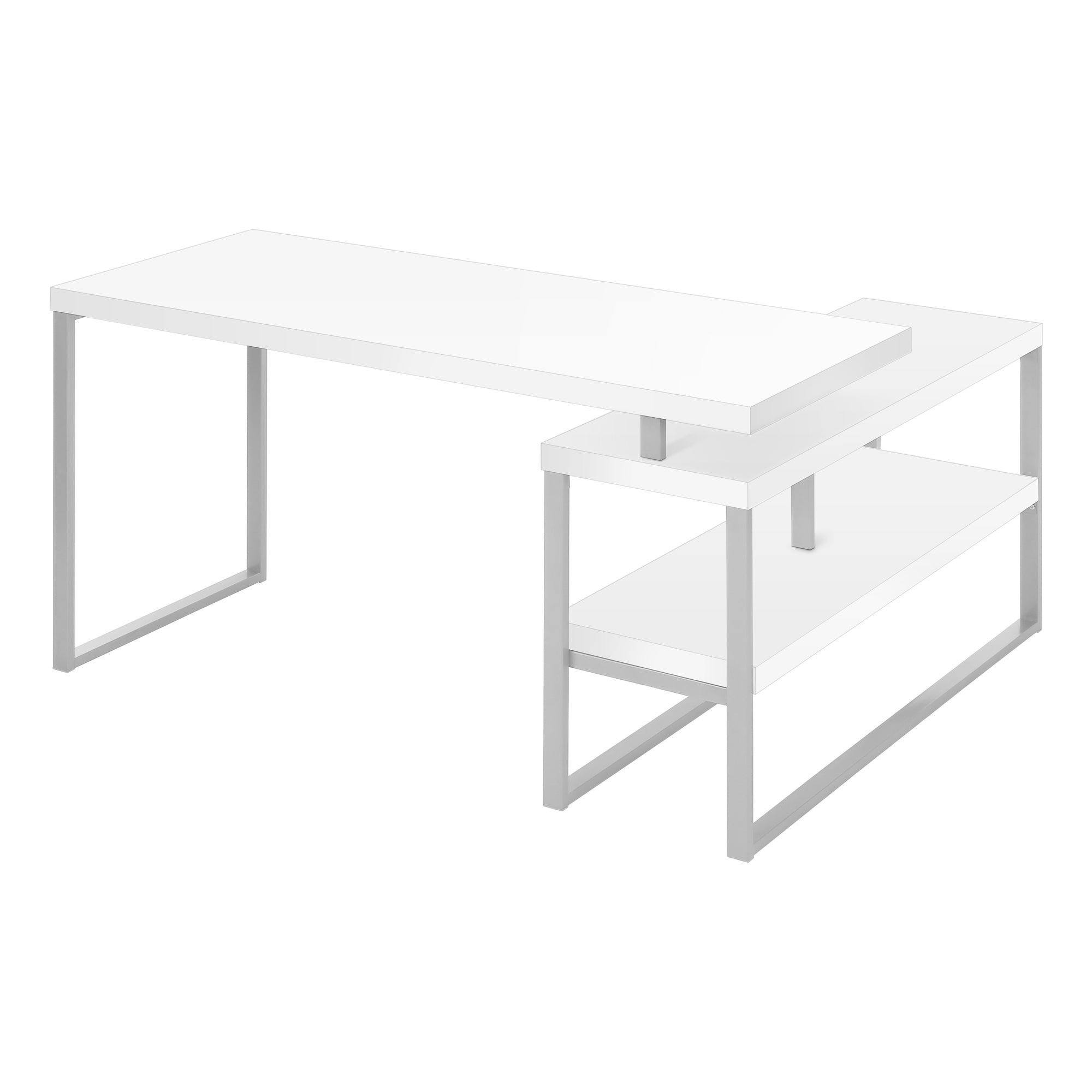 BUREAU D'ORDINATEUR - 60"L / BLANC / METAL ARGENT COIN G/D ( Meuble Mtl ) 