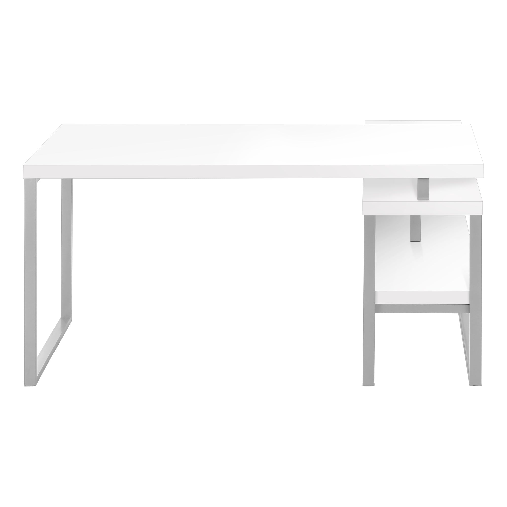 BUREAU D'ORDINATEUR - 60"L / BLANC / METAL ARGENT COIN G/D ( Meuble Mtl ) 