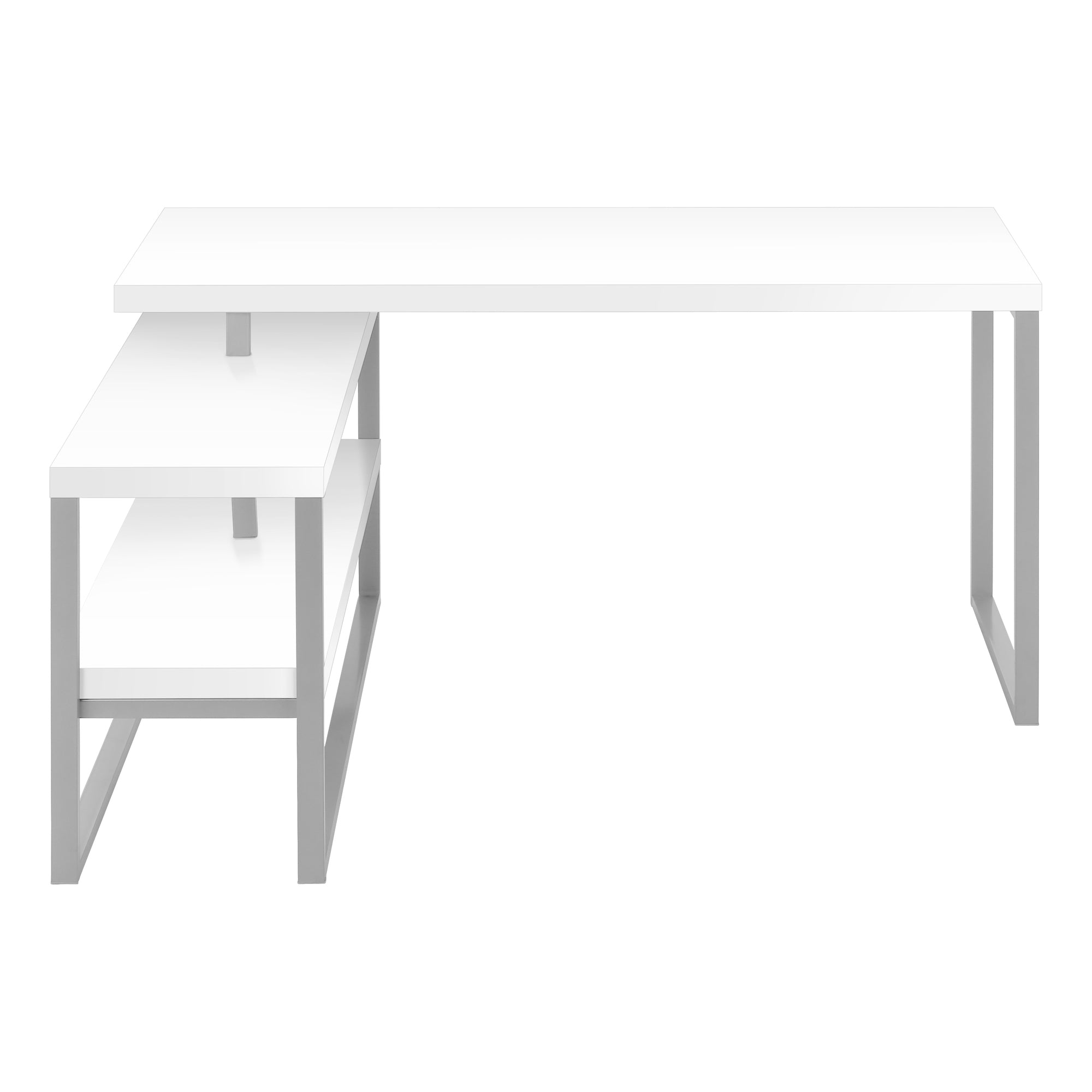 BUREAU D'ORDINATEUR - 60"L / BLANC / METAL ARGENT COIN G/D ( Meuble Mtl ) 