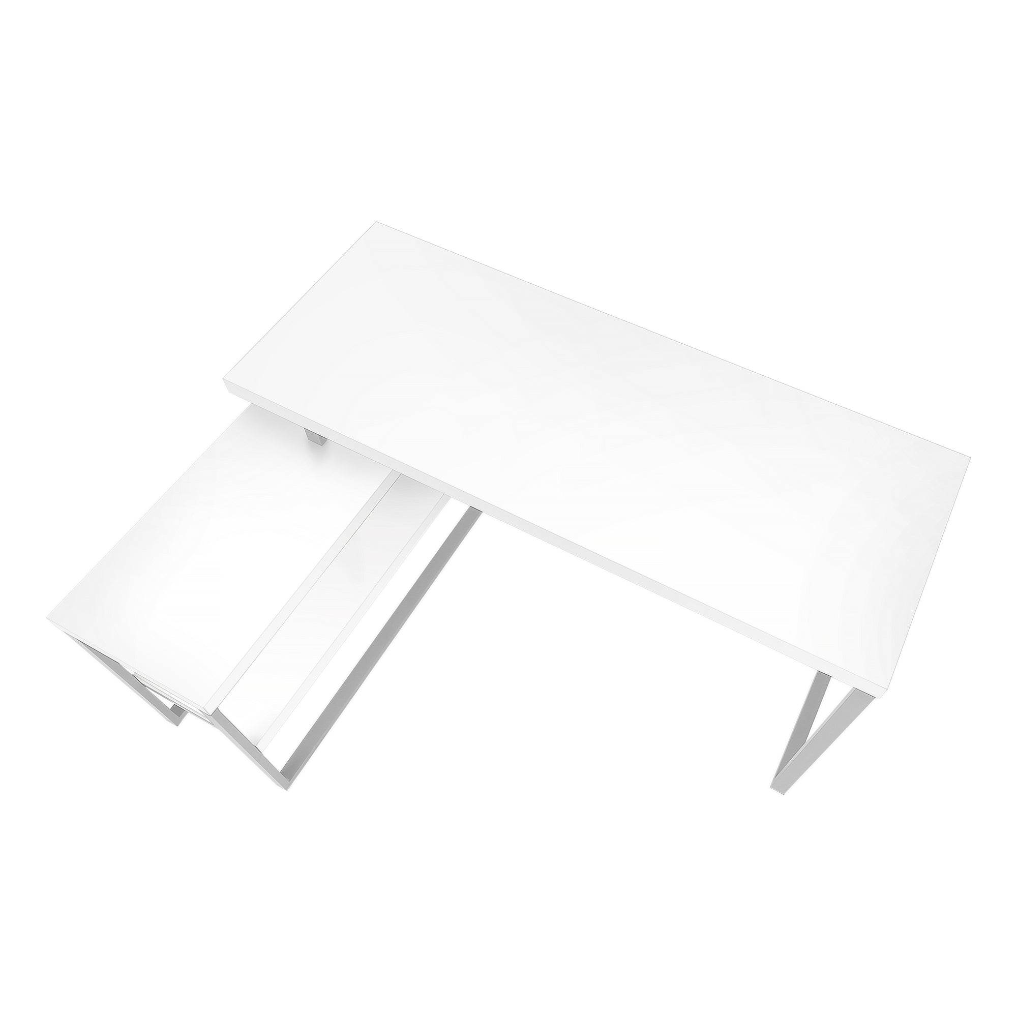 BUREAU D'ORDINATEUR - 60"L / BLANC / METAL ARGENT COIN G/D ( Meuble Mtl ) 