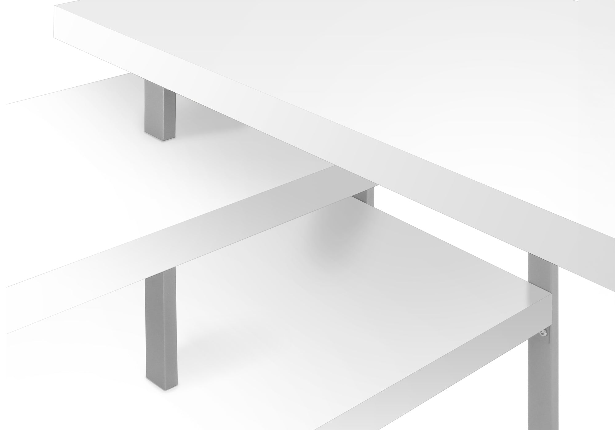 BUREAU D'ORDINATEUR - 60"L / BLANC / METAL ARGENT COIN G/D ( Meuble Mtl ) 