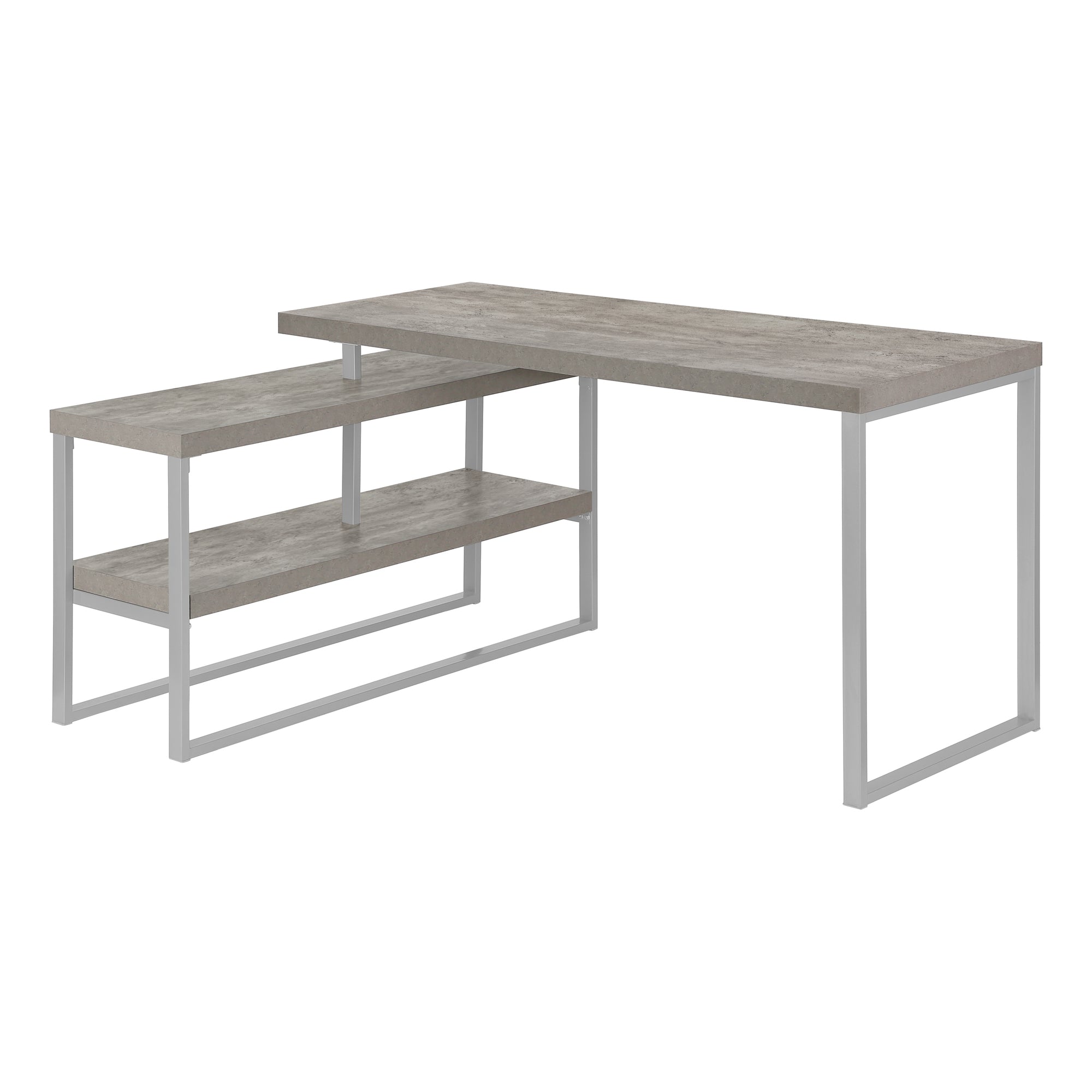 BUREAU D'ORDINATEUR - 60"L / BÉTON / COIN G/D METAL ARGENT ( Meuble Mtl ) 