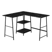 BUREAU D'ORDINATEUR - 48"L / MARBRE NOIR / COIN METAL NOIR ( Meuble Mtl ) 