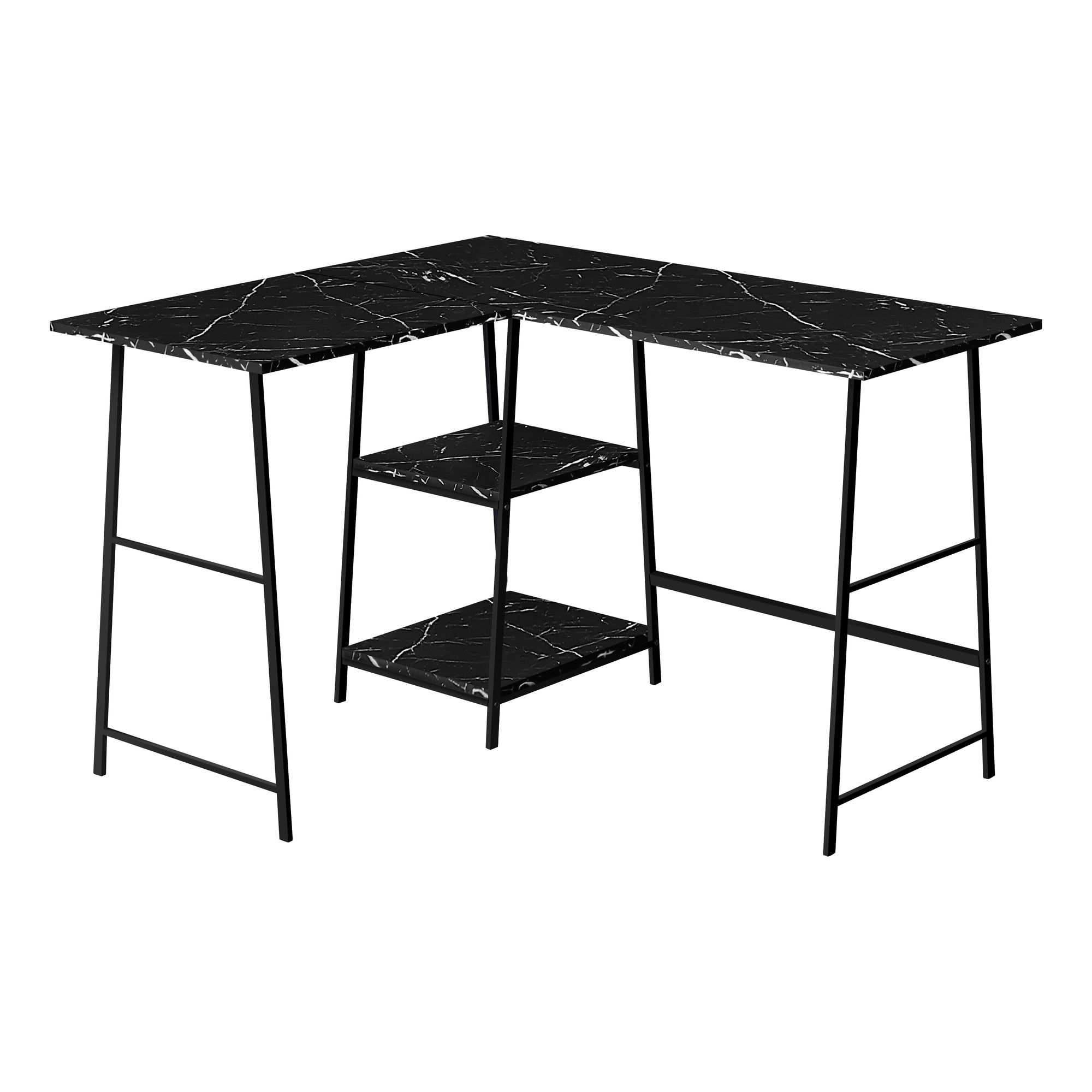 BUREAU D'ORDINATEUR - 48"L / MARBRE NOIR / COIN METAL NOIR ( Meuble Mtl ) 