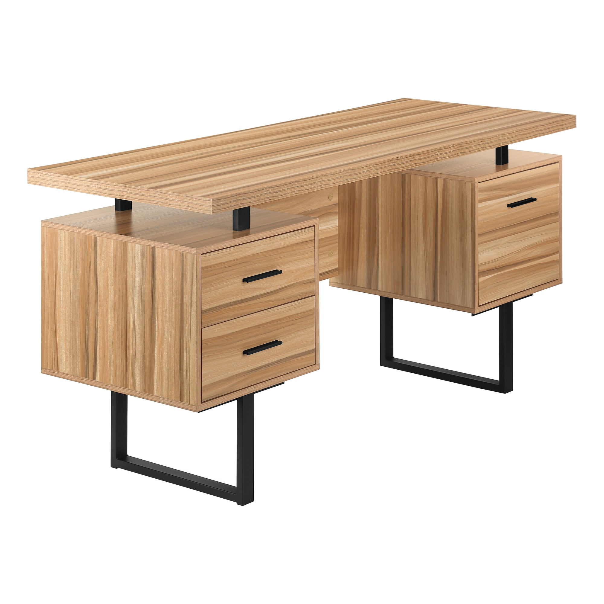 BUREAU D'ORDINATEUR - 60"L / BOIS DE RÉCUPÉRATION LÉGER / MÉTAL NOIR ( Meuble Mtl ) 