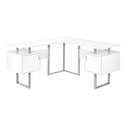 BUREAU D'ORDINATEUR - 58"L / BLANC / COIN METAL ARGENT ( Meuble Mtl ) 