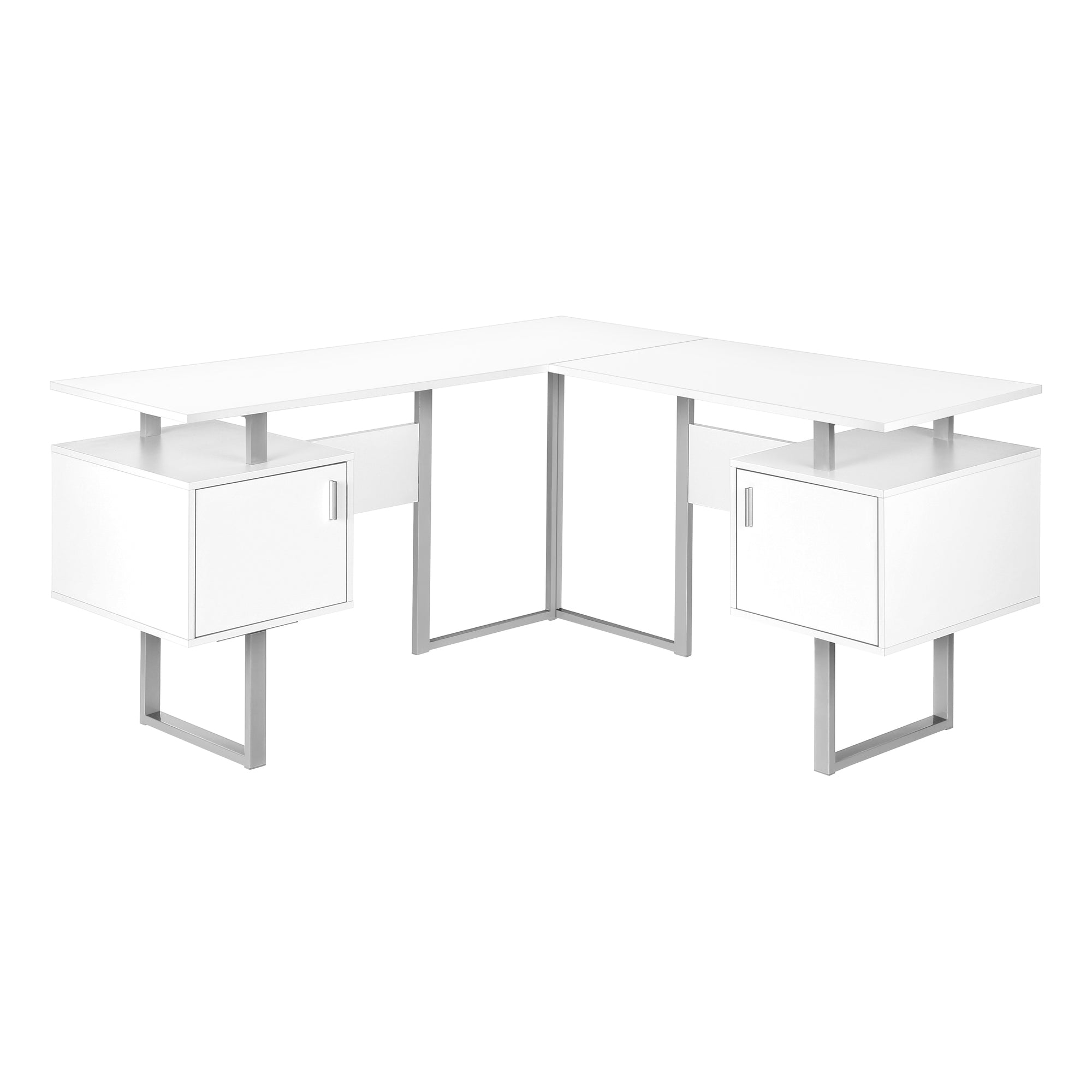 BUREAU D'ORDINATEUR - 58"L / BLANC / COIN METAL ARGENT ( Meuble Mtl ) 