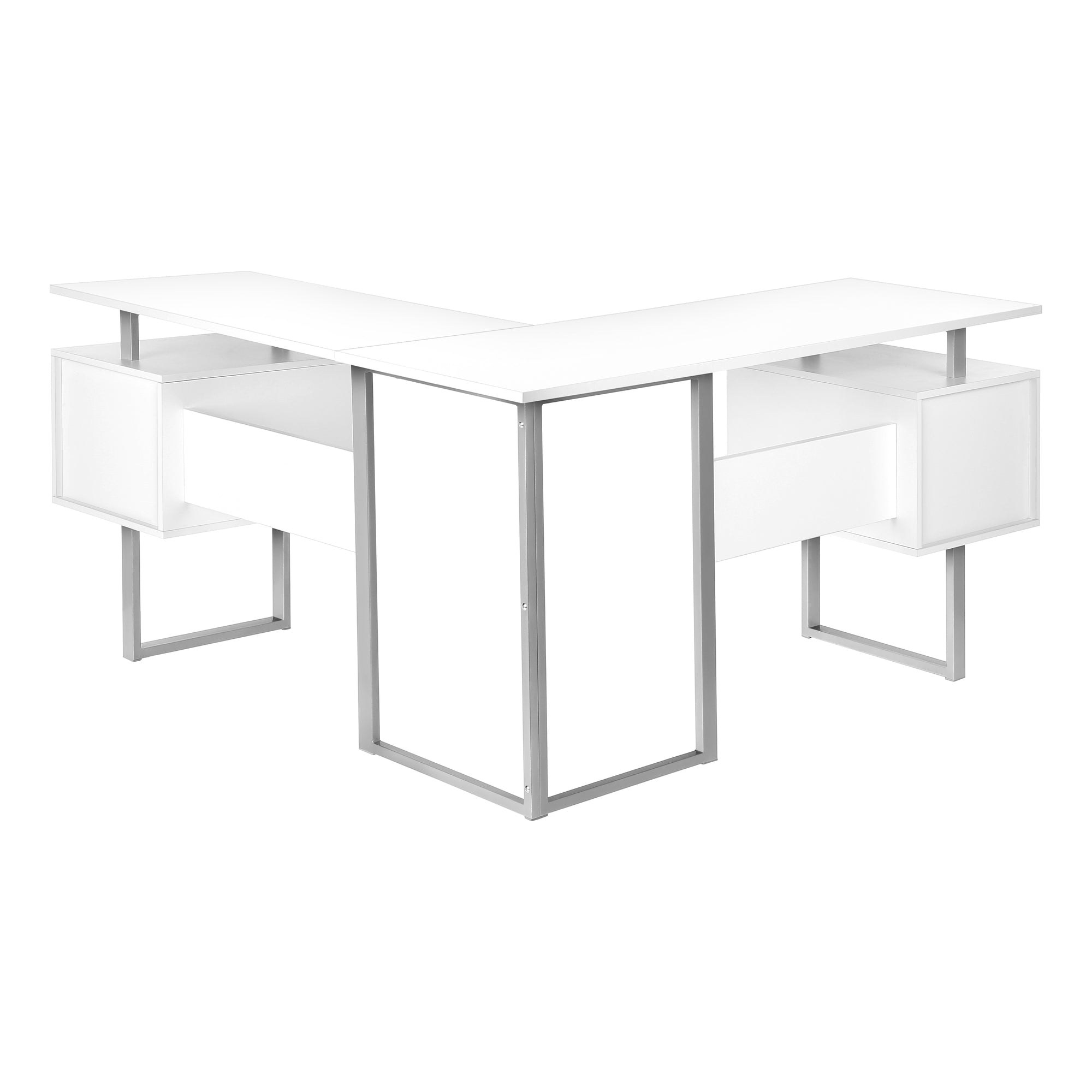 BUREAU D'ORDINATEUR - 58"L / BLANC / COIN METAL ARGENT ( Meuble Mtl ) 