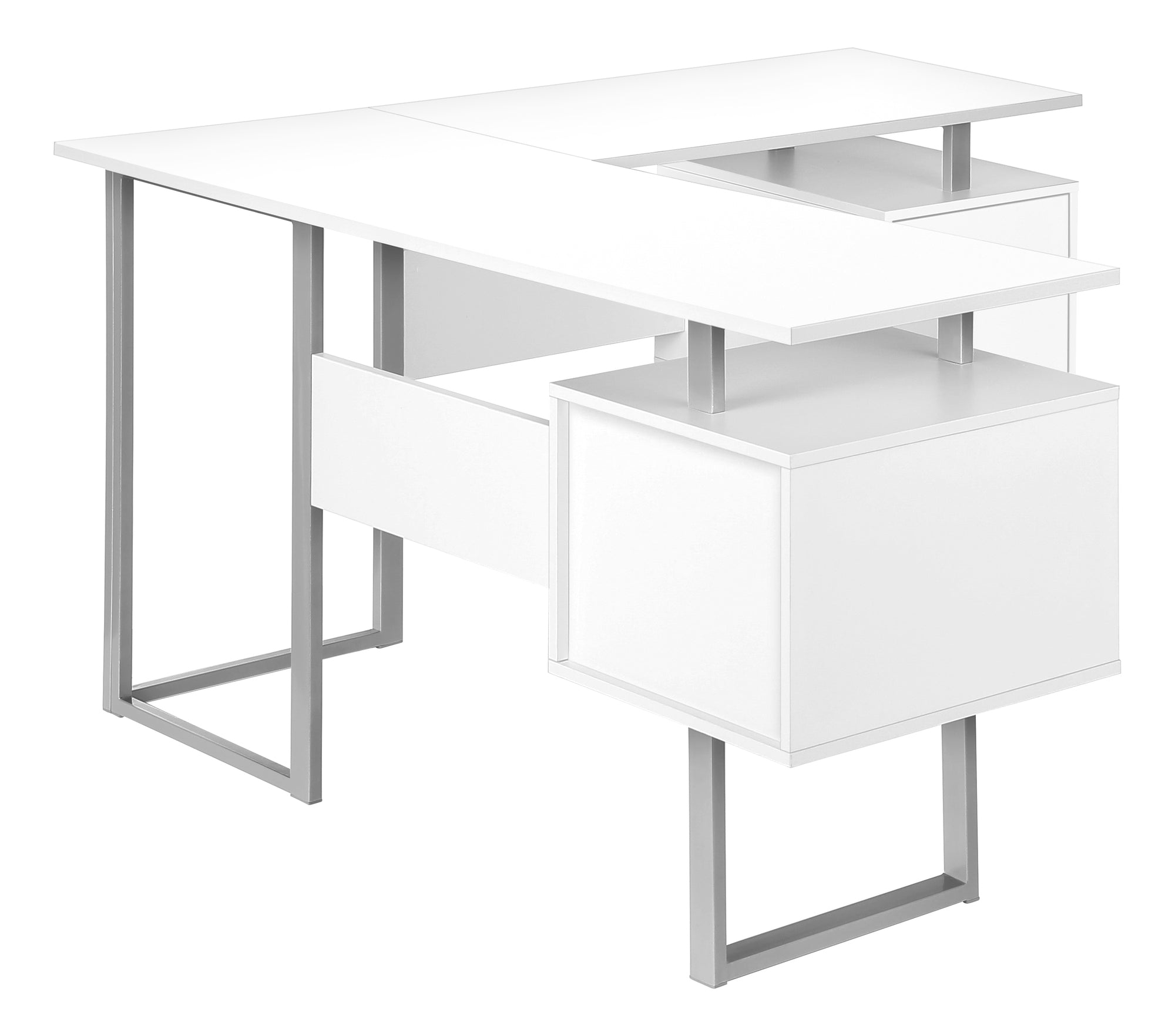 BUREAU D'ORDINATEUR - 58"L / BLANC / COIN METAL ARGENT ( Meuble Mtl ) 