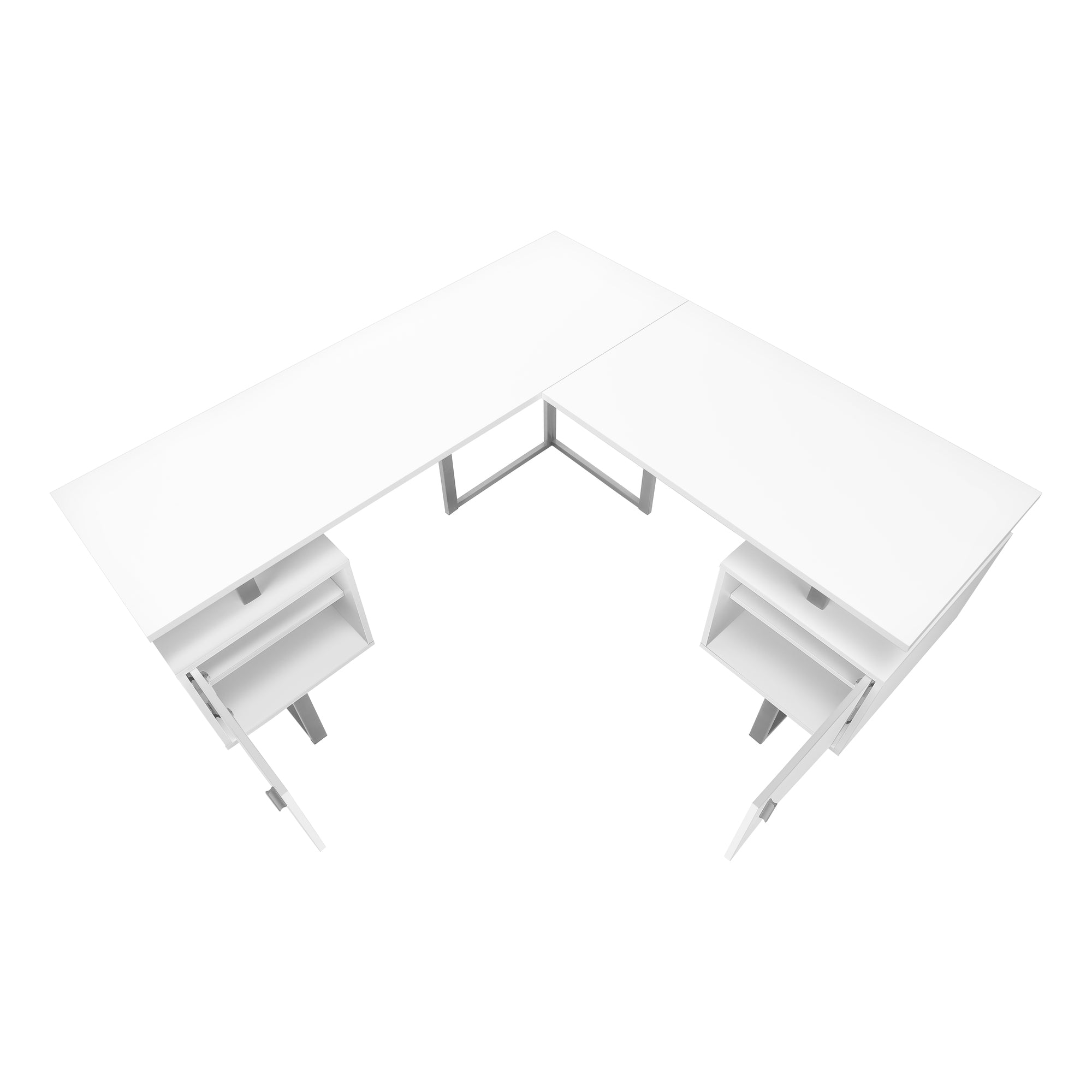 BUREAU D'ORDINATEUR - 58"L / BLANC / COIN METAL ARGENT ( Meuble Mtl ) 