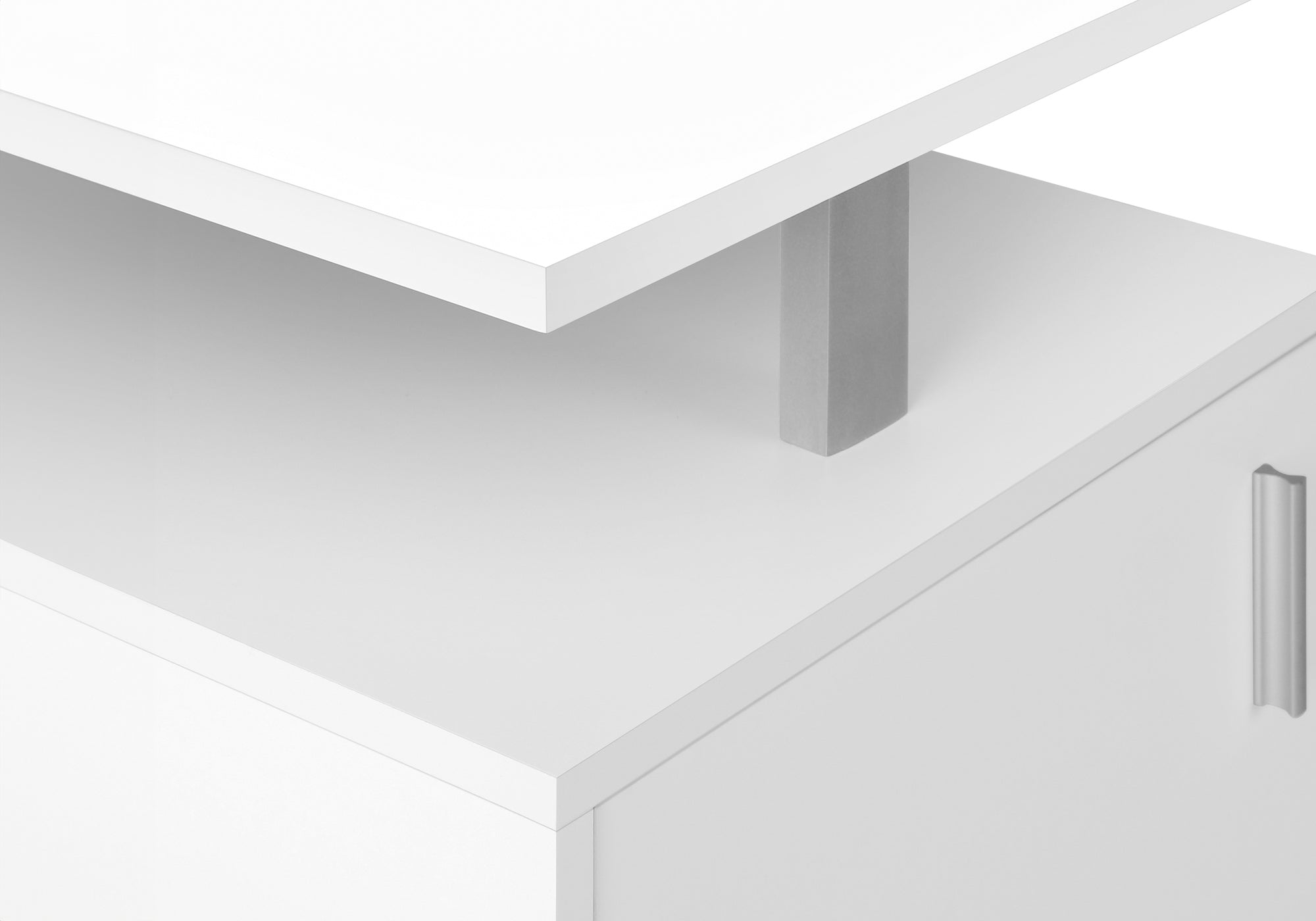 BUREAU D'ORDINATEUR - 58"L / BLANC / COIN METAL ARGENT ( Meuble Mtl ) 