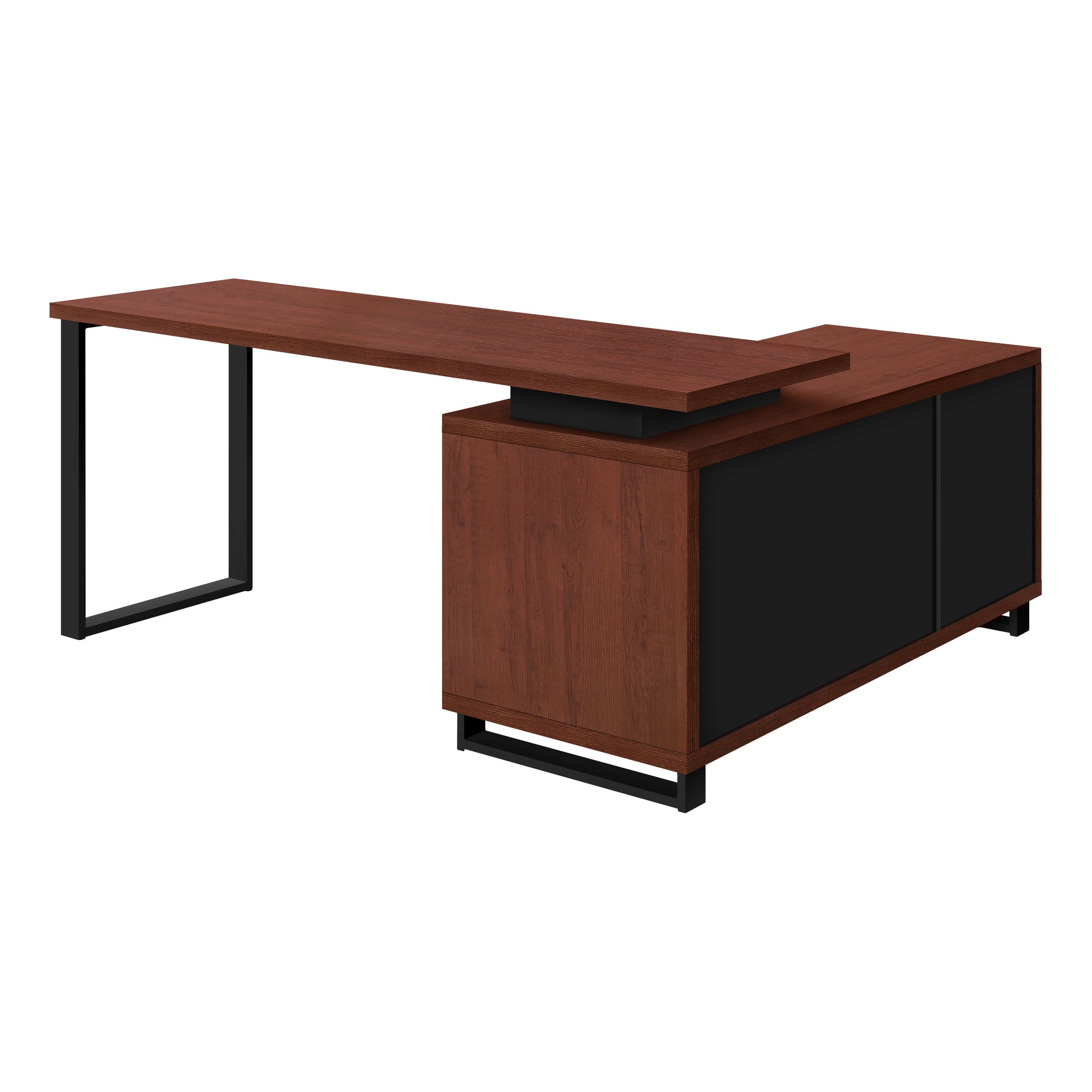 BUREAU D'ORDINATEUR - 72"L CERISE / NOIR COIN EXÉCUTIF ( Meuble Mtl ) 