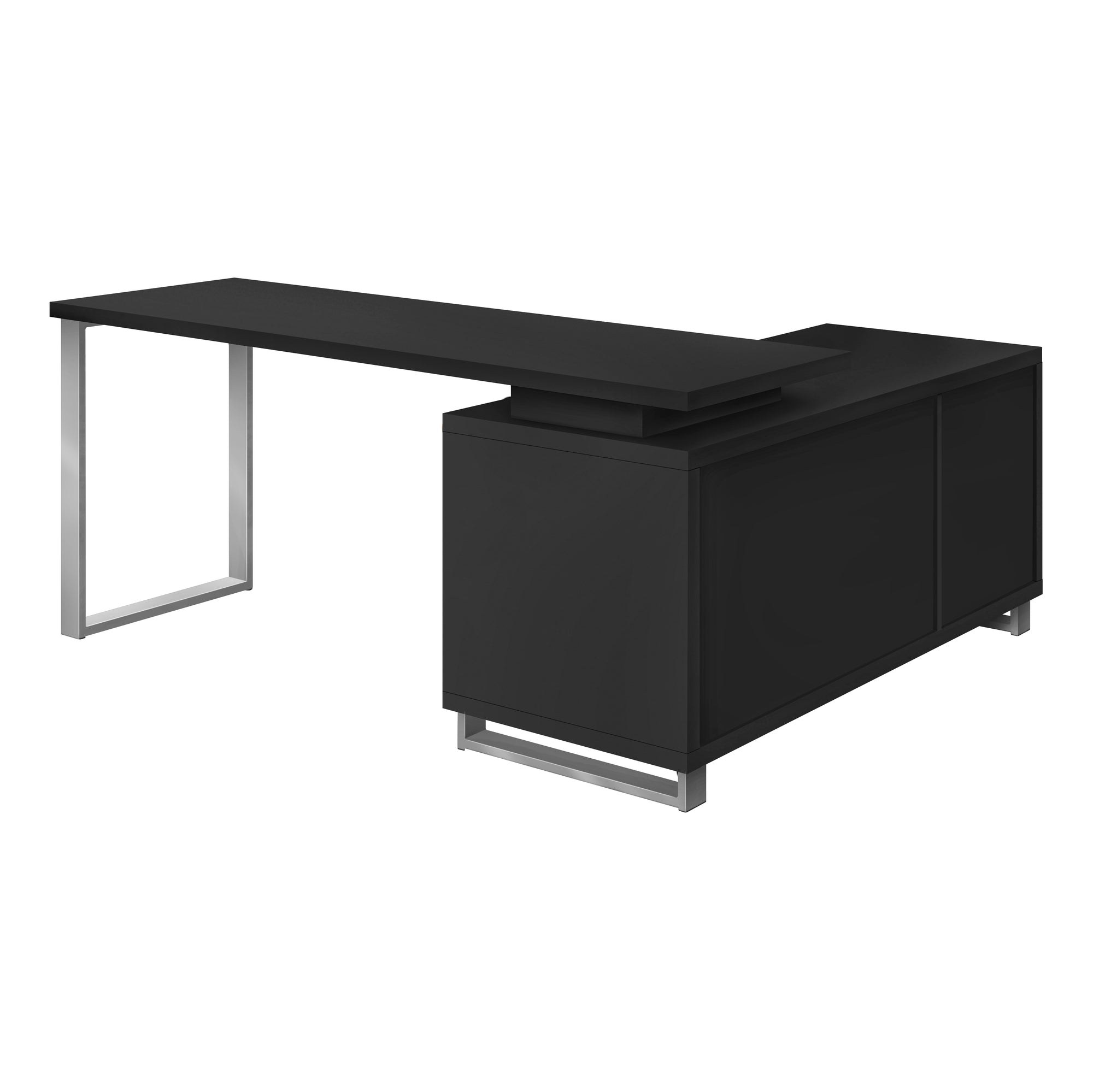 BUREAU D'ORDINATEUR - 72"L COIN EXÉCUTIF NOIR / ARGENT ( Meuble Mtl ) 