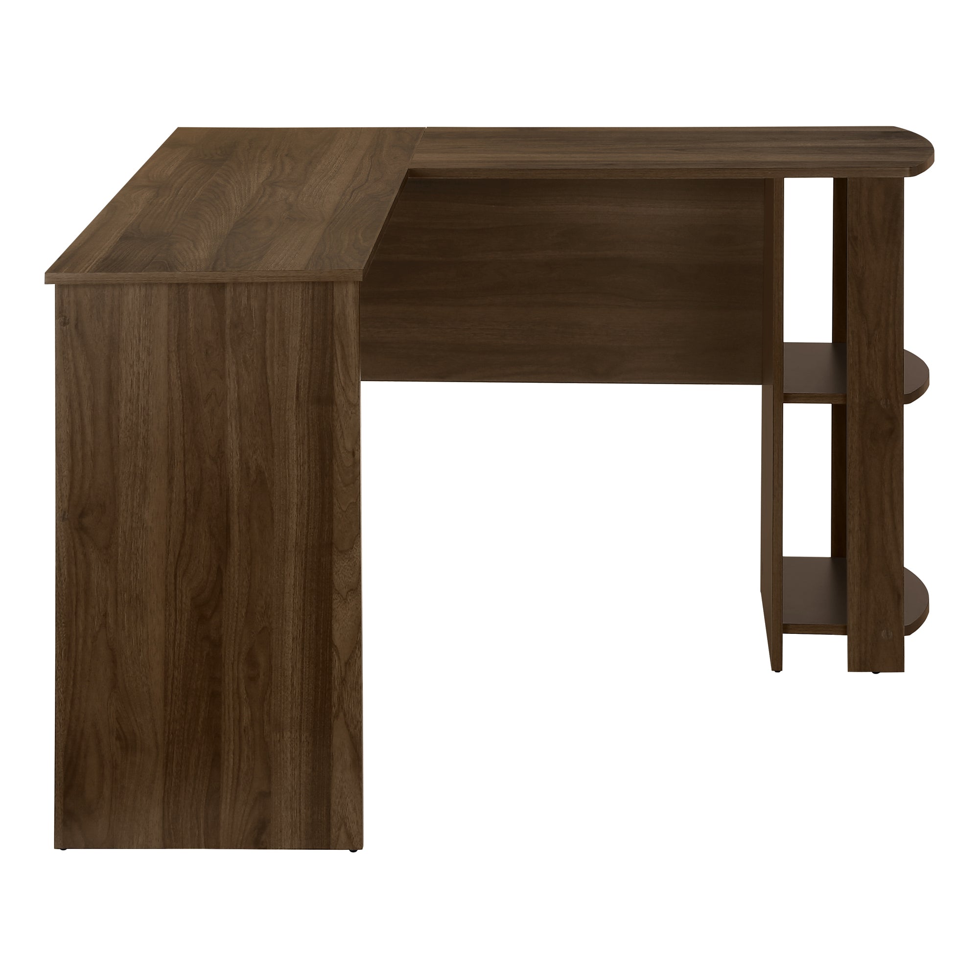 BUREAU D'ORDINATEUR - COIN EN L NOYER FONCÉ / 2 ÉTAGÈRES ( Meuble Mtl ) 