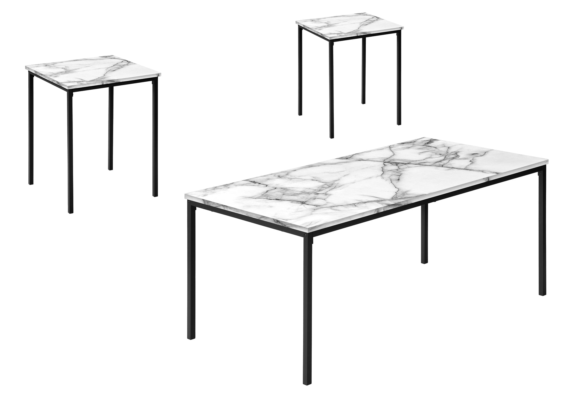 ENSEMBLE DE TABLE - ENSEMBLE 3PCS / MARBRE BLANC / MÉTAL NOIR