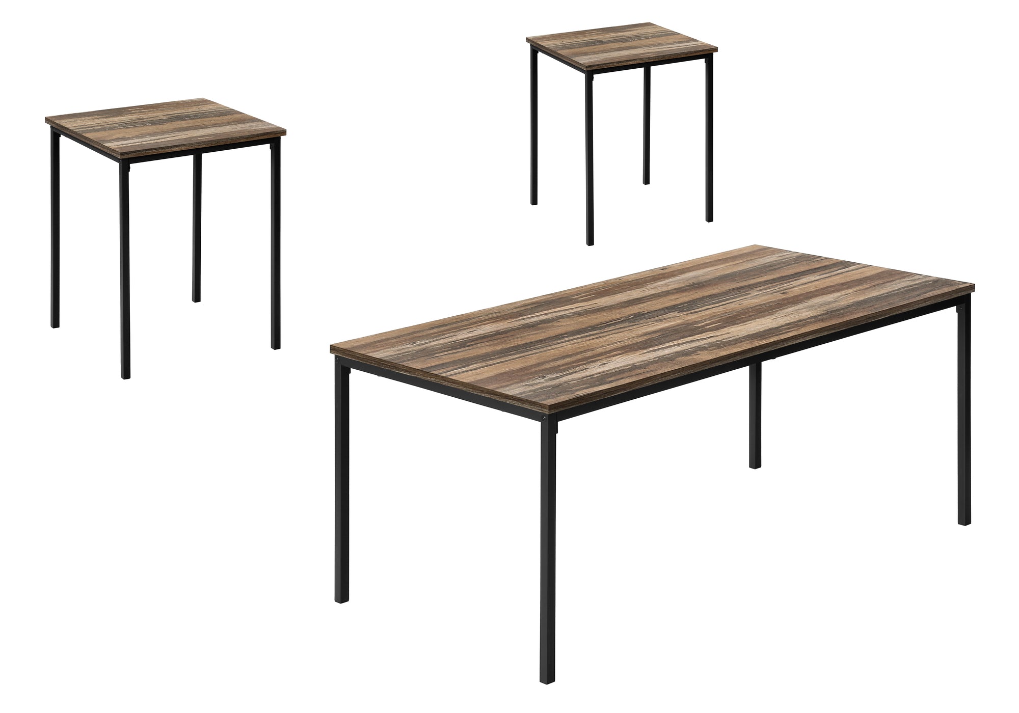 ENSEMBLE DE TABLE - ENSEMBLE 3PCS / BRUN RÉCUPÉRÉ / MÉTAL NOIR