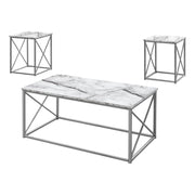 ENSEMBLE DE TABLE - ENSEMBLE 3PCS / MARBRE BLANC / MÉTAL ARGENT
