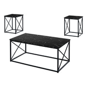 SET DE TABLE - 3PCS / MARBRE NOIR / METAL NOIR ( Meuble Mtl )
